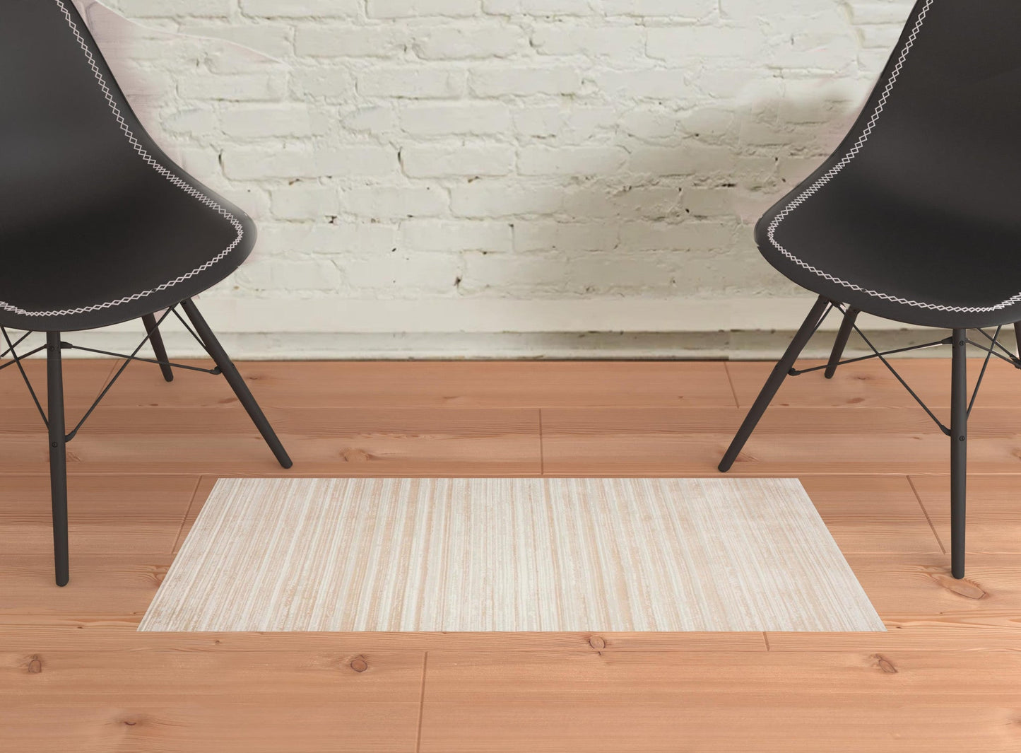 8' Beige Abstract Distressed Runner Rug