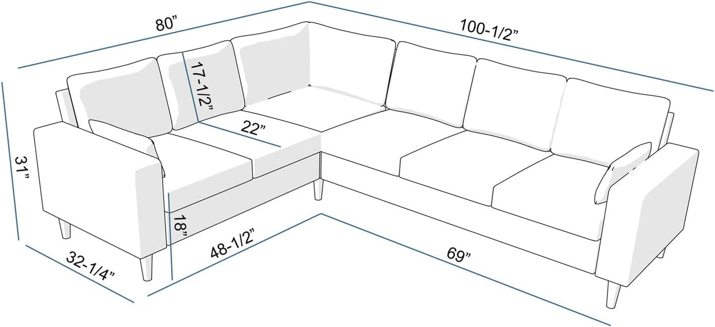 Six Seat Corner Sectional Sofa With Linen Fabric For Living Room