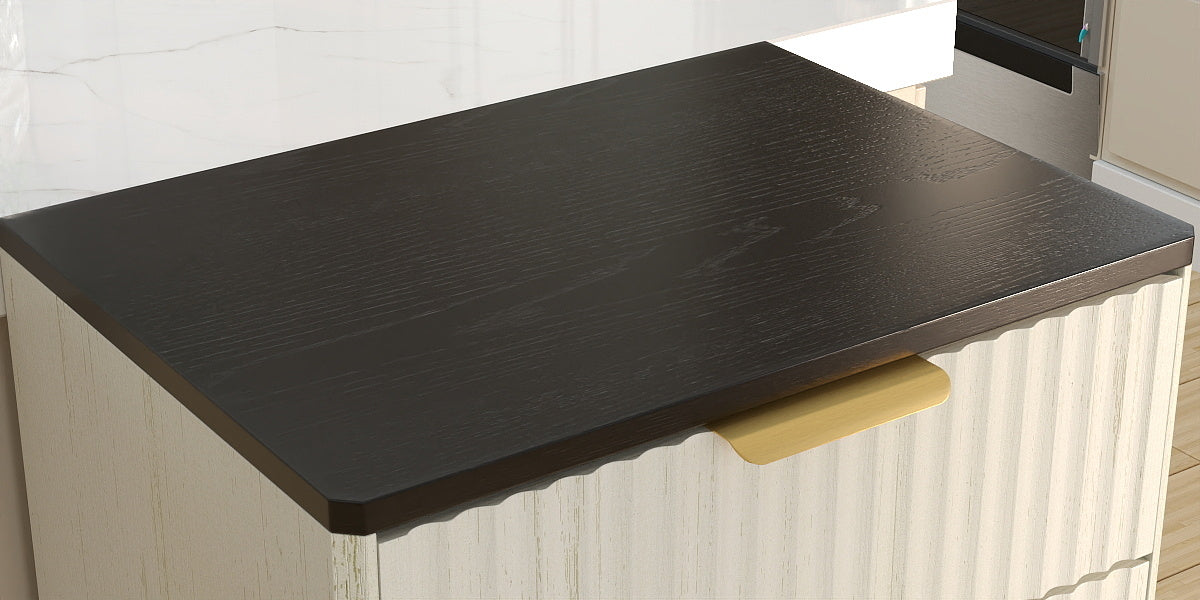 Woodgrain Tilt-Out Trash Can Cabinet with Wave-Textured Drawer