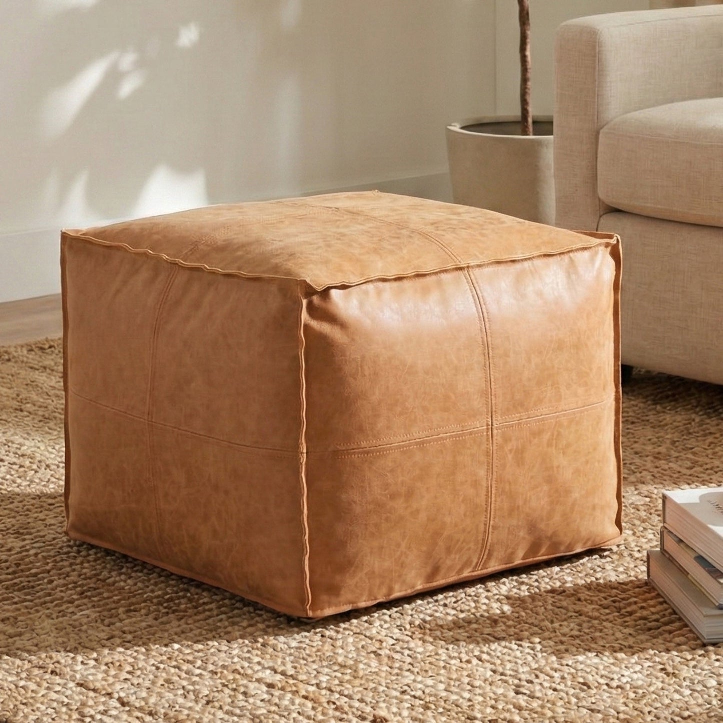 Brody Distressed Square Pouf