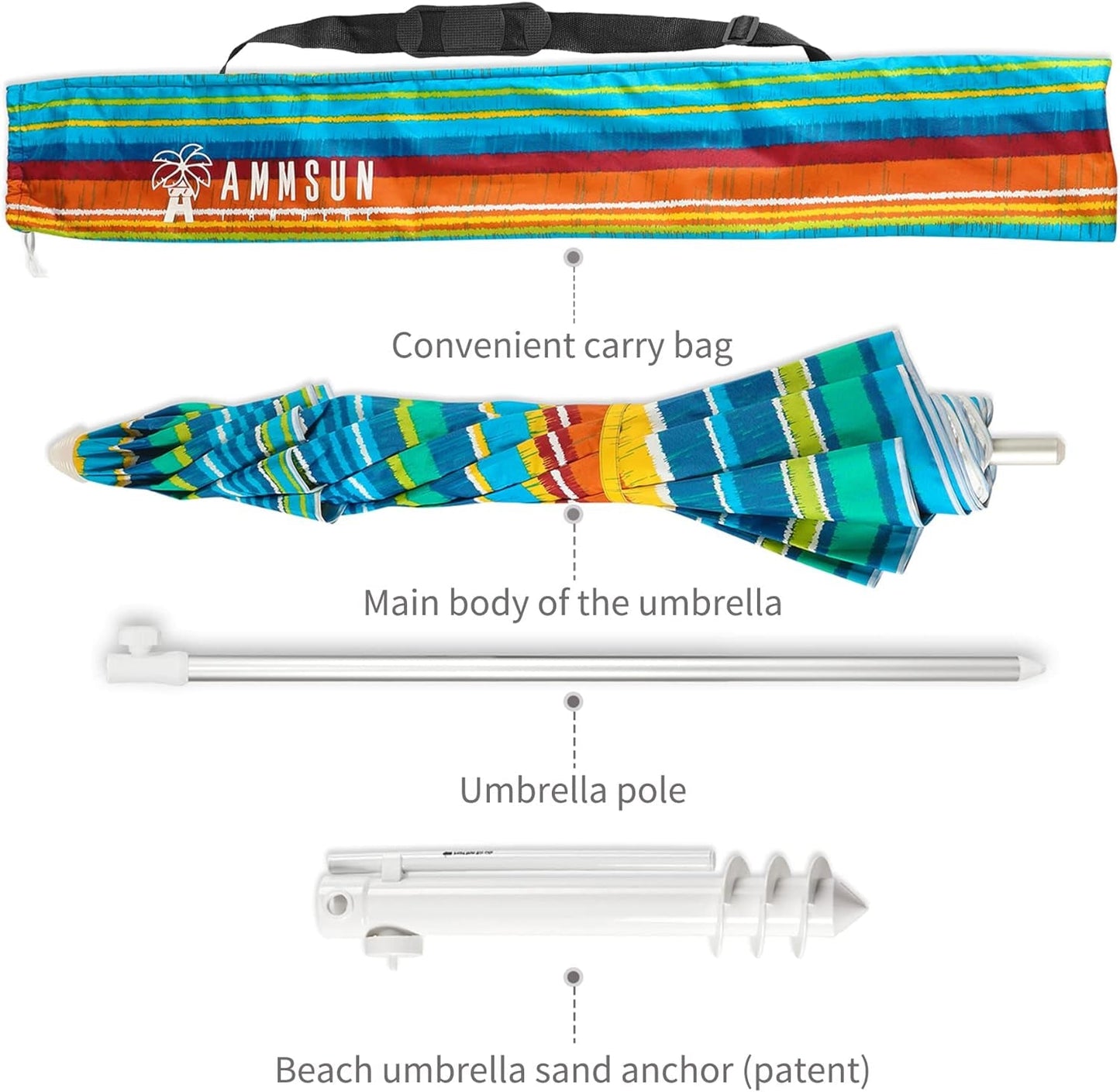 6.5Ft Durable Beach Umbrella With Sand Anchor UV Protected