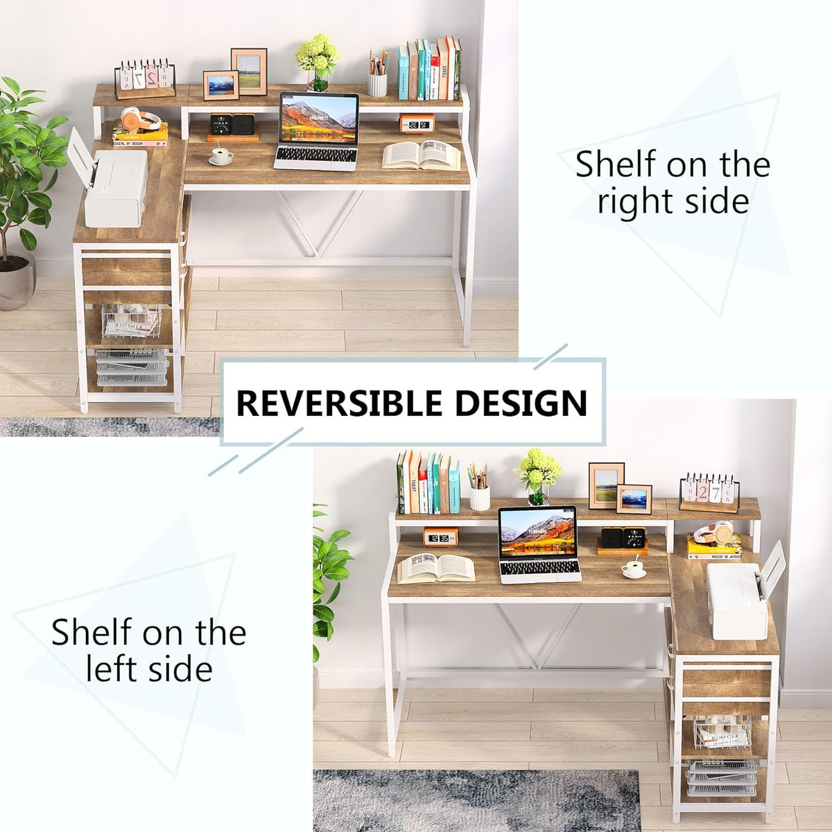 55-Inch L-Shaped Home Office Desk with Monitor Riser