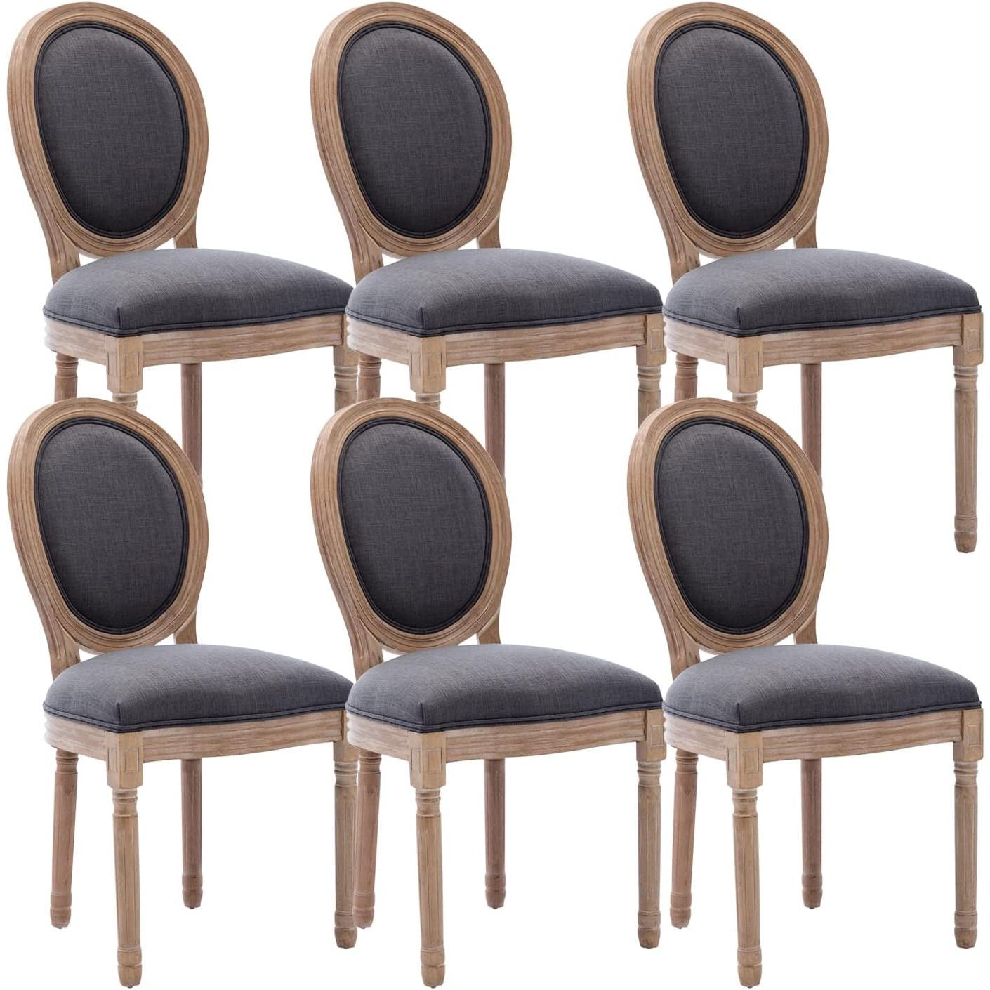 French Country Oak Upholstered Dining Chairs Set Of 6
