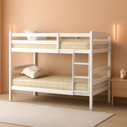 White Twin Over Twin Bunk Bed With Integrated Ladder