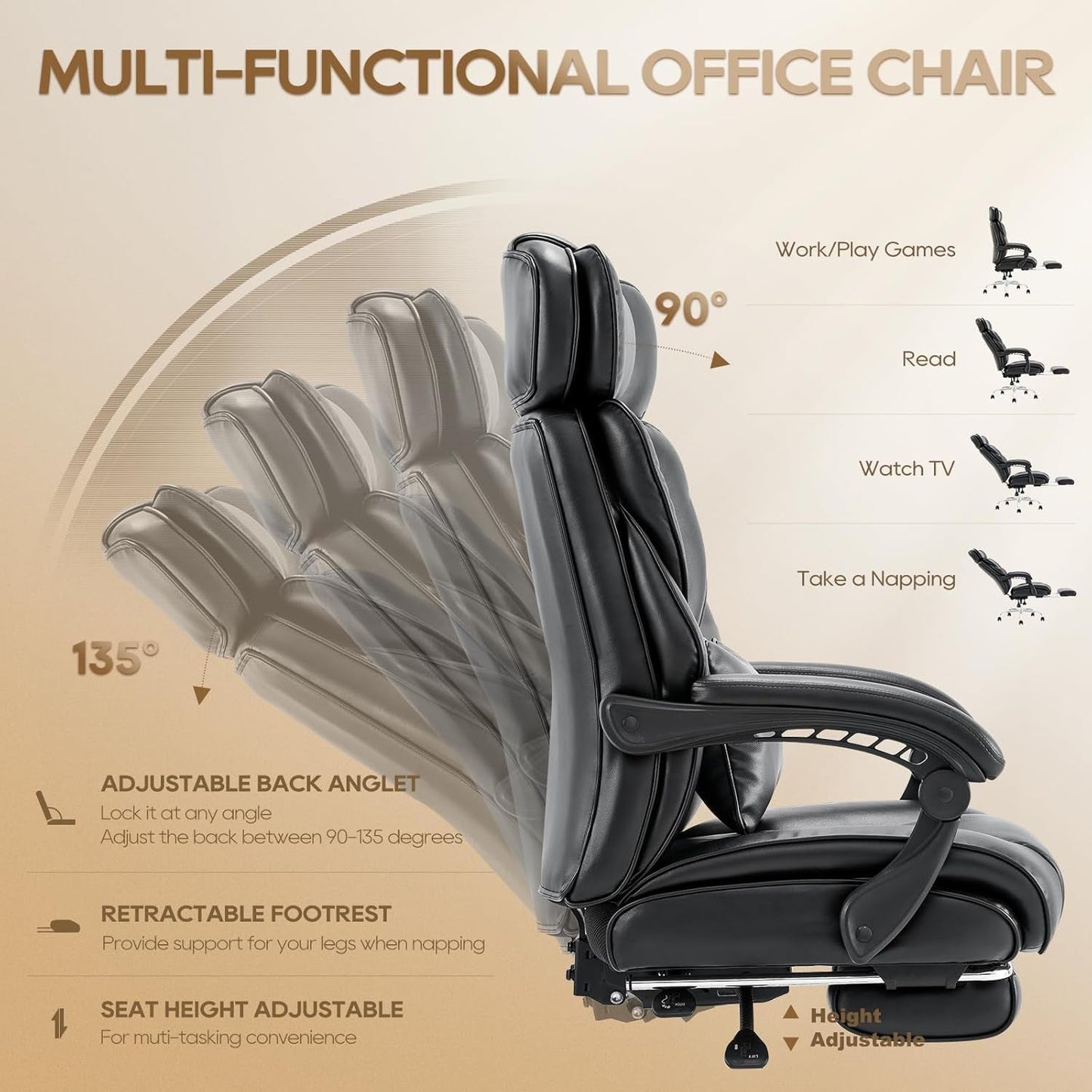 Office Chair With Retractable Footrest Ergonomic High Back