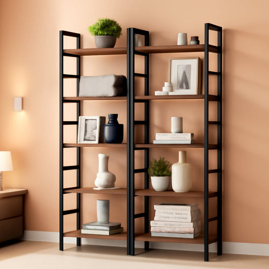 Rustic Brown 5 Tier Etagere Bookcase 71 In High 47 In Wide