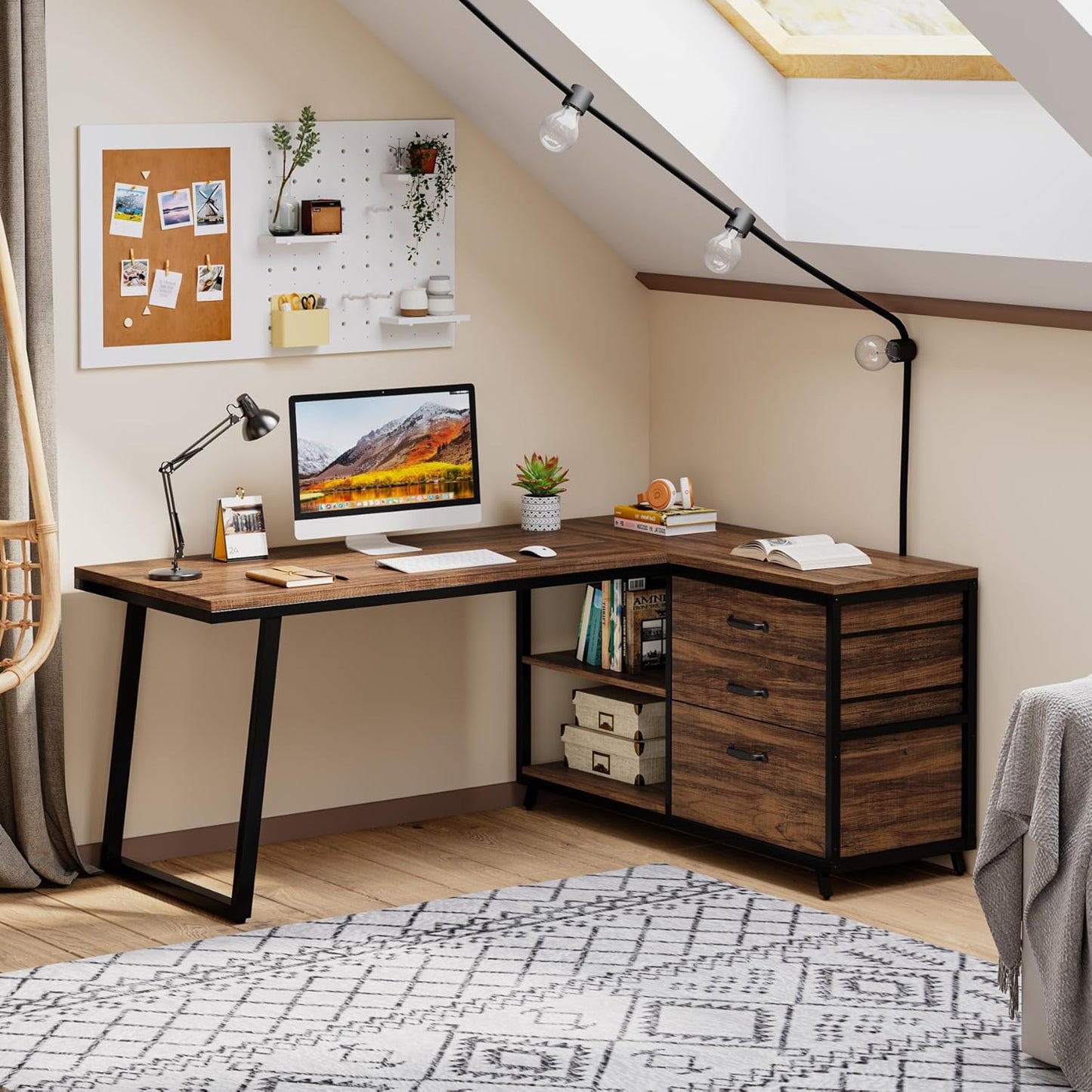 53" Reversible L-Shaped Computer Desk with 3 Drawers
