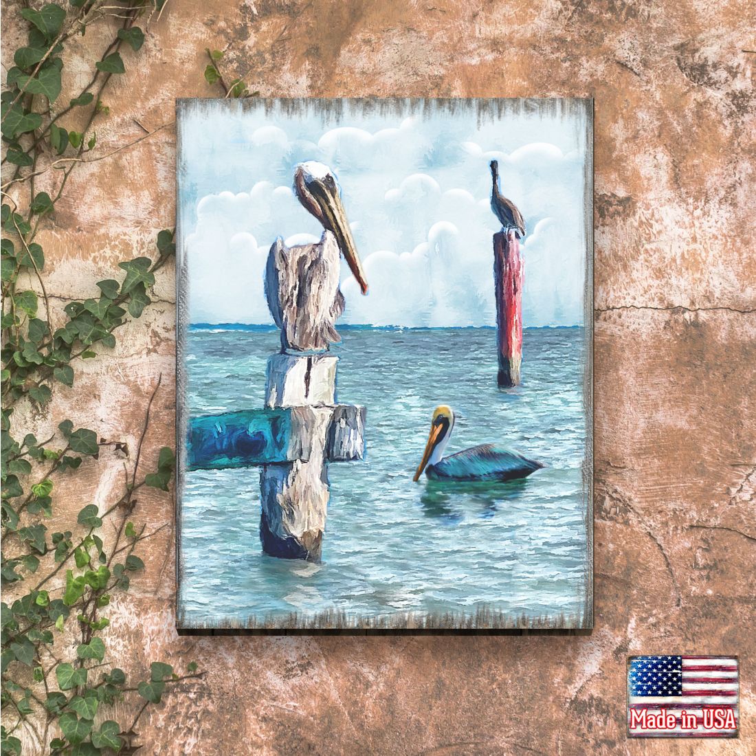 Peaceful Birds Pelicans and Seagulls Wooden Coastal Wall Art by Nature Wonders - Coastal Sea-Life Decor - 95252-4B