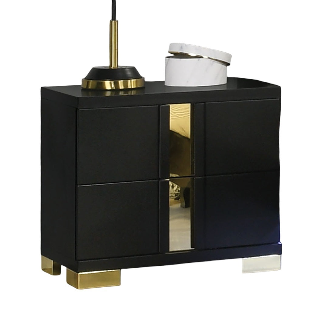Modern Black 3pc Bedroom Set Full Size Bed w LED 2x Nightstands Mattress Ready Furniture Acrylic Trim