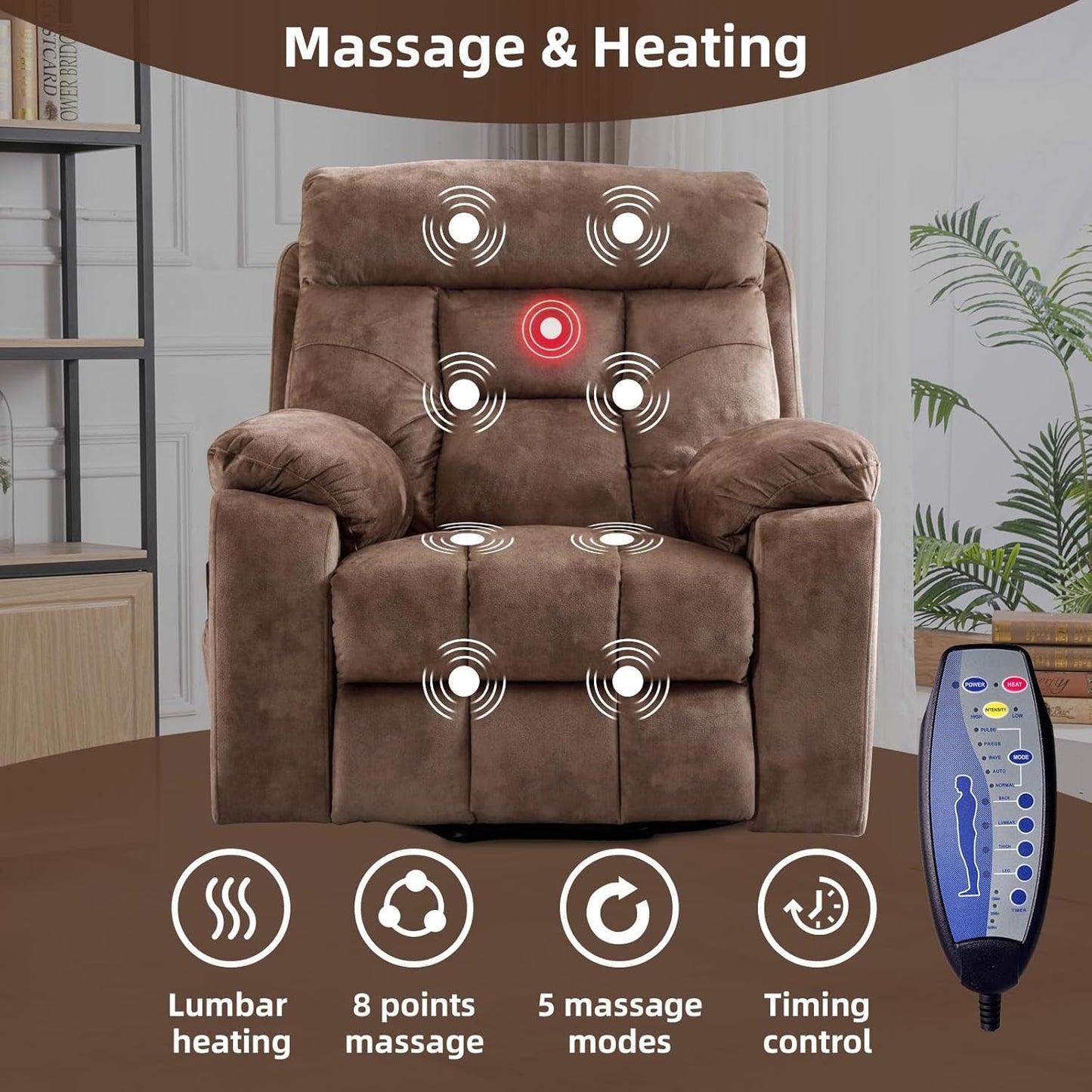 Large Power Recliner With Massage And USB Charging