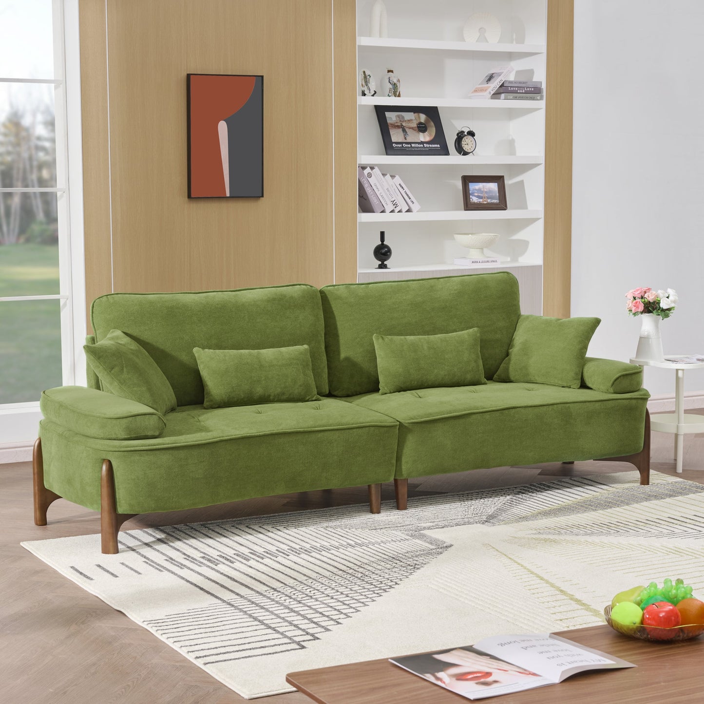 Cloud Velvet Deep Seated Sofa with Pillows, Green, Foam, 103 Inch