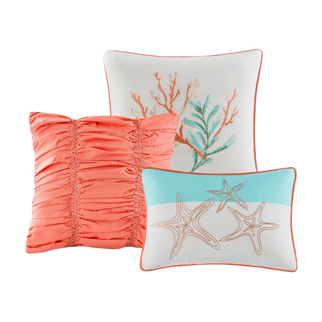 6 Piece Cotton Sateen Quilt Set with Throw Pillows - Coral Full/Queen