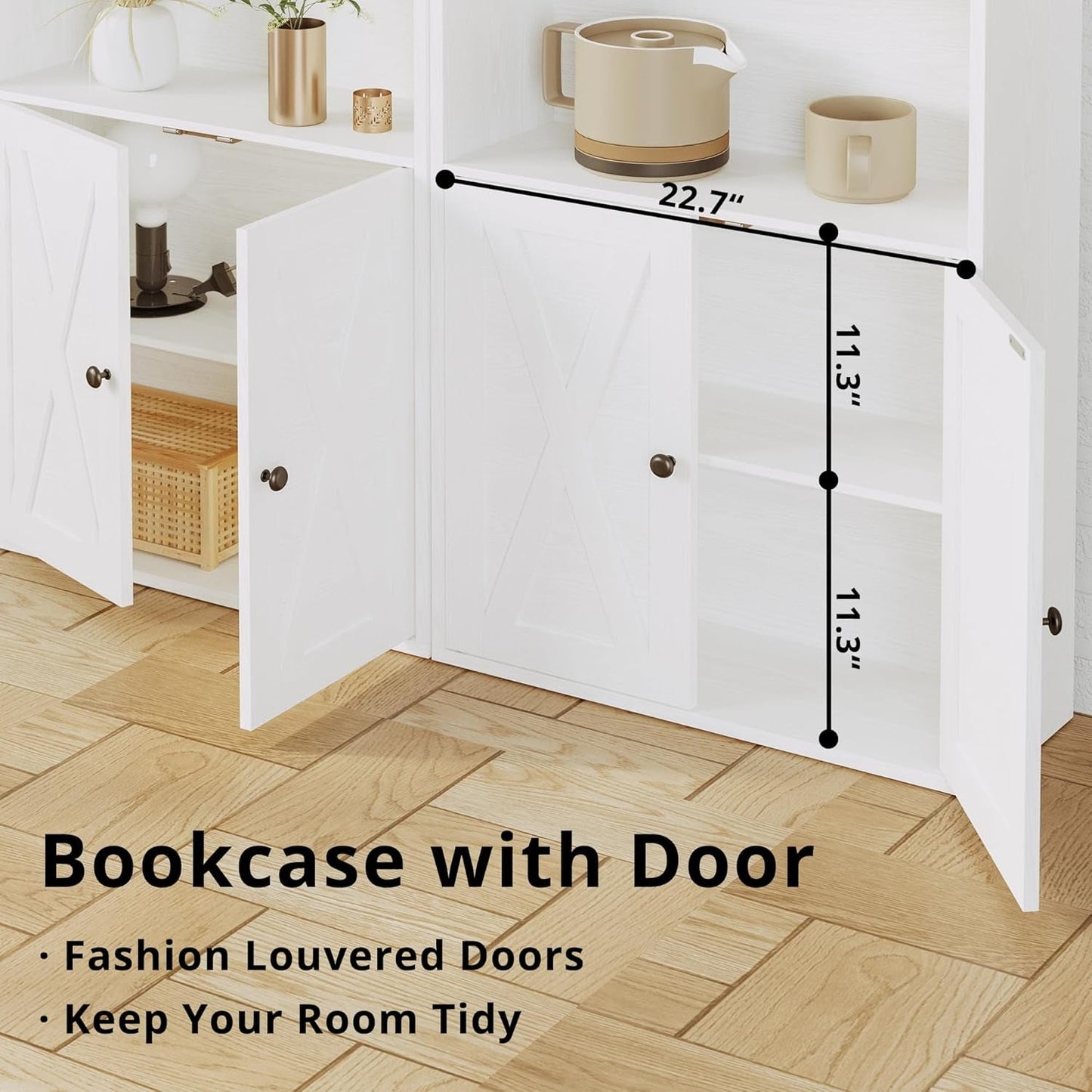 Industrial Bookshelf With Doors 11.8 Depth 5 Shelf Bookcase