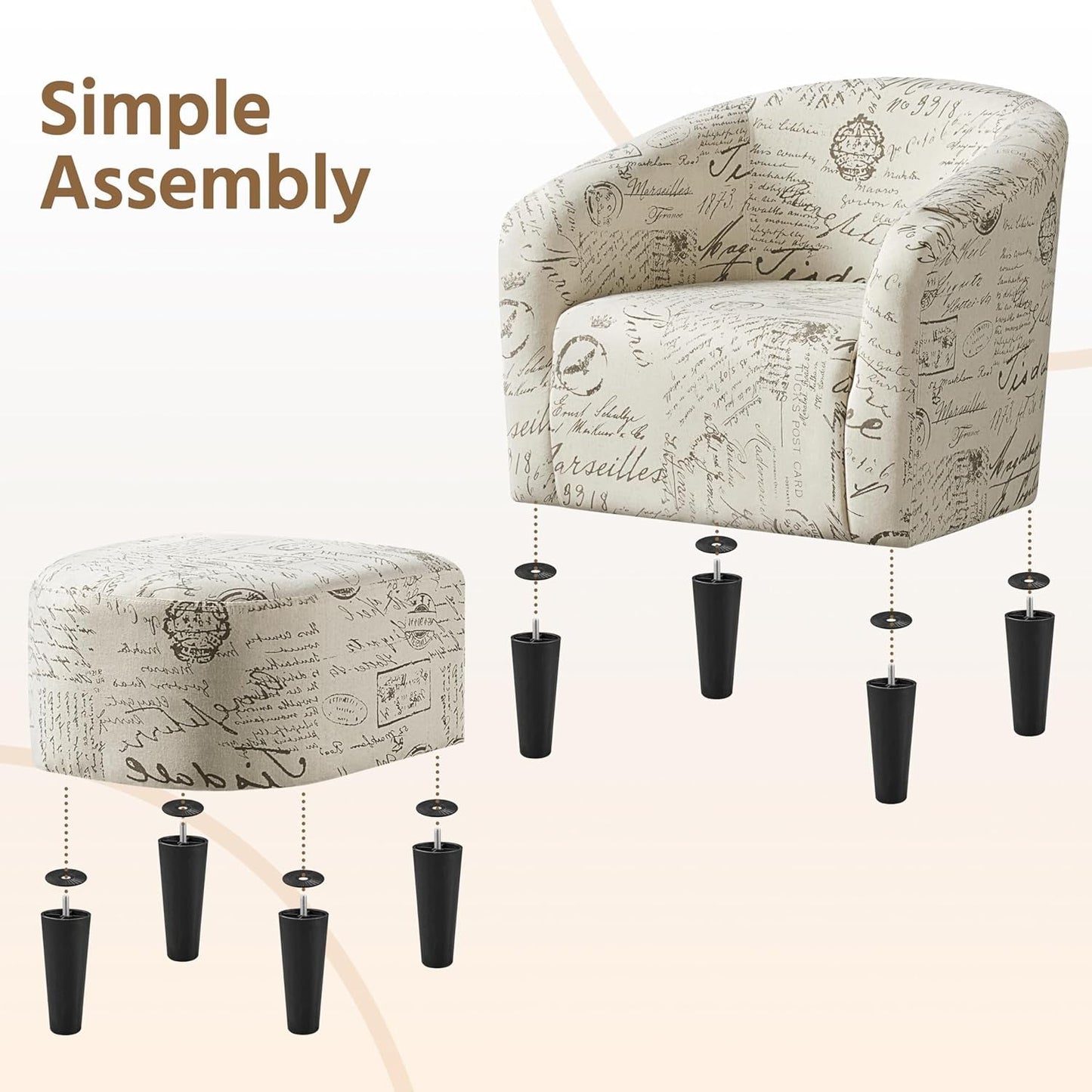 Upholstered Club Chair With Velvet Finish Ottoman Footstool
