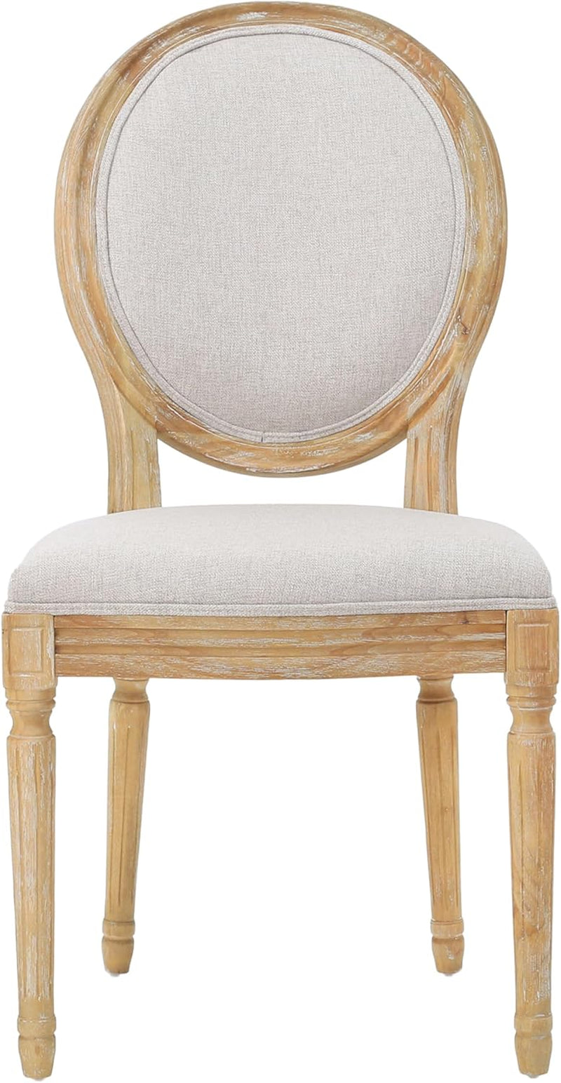 Phinnaeus Beige Polyester Fabric Dining Chairs Set Of 2 showcasing a classic design with durable rubberwood frame and soft beige upholstery.
