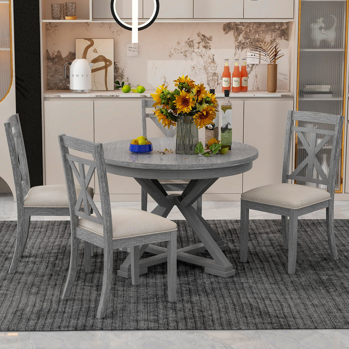 TREXM 5-Piece Retro Functional Dining Table Set