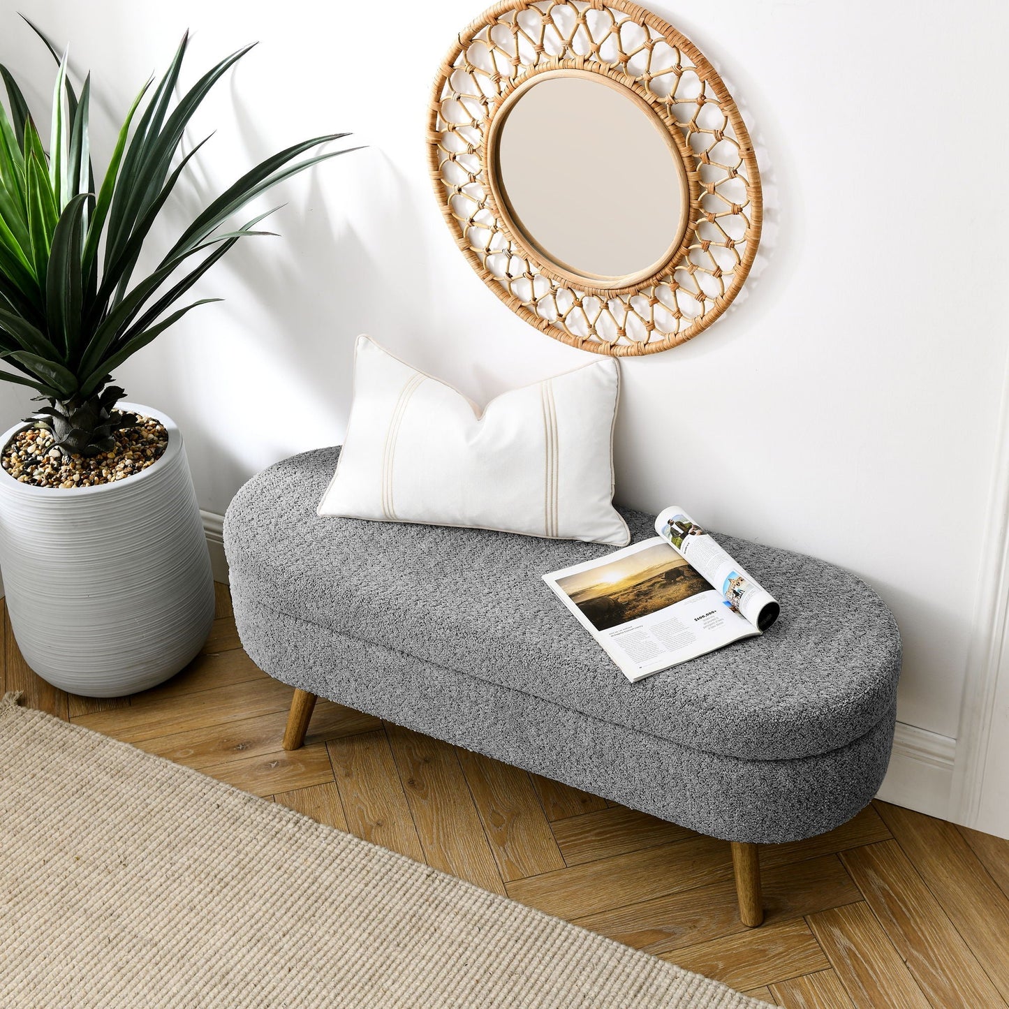 Ottoman Oval Storage Bench With Rubber Wood Legs