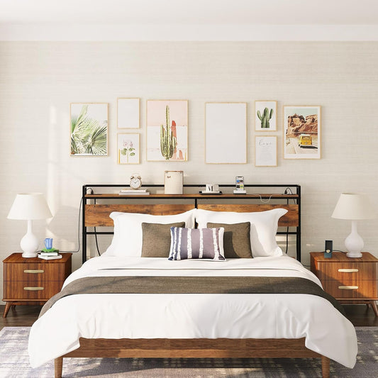 King Size Headboard with USB Ports and Storage Rack