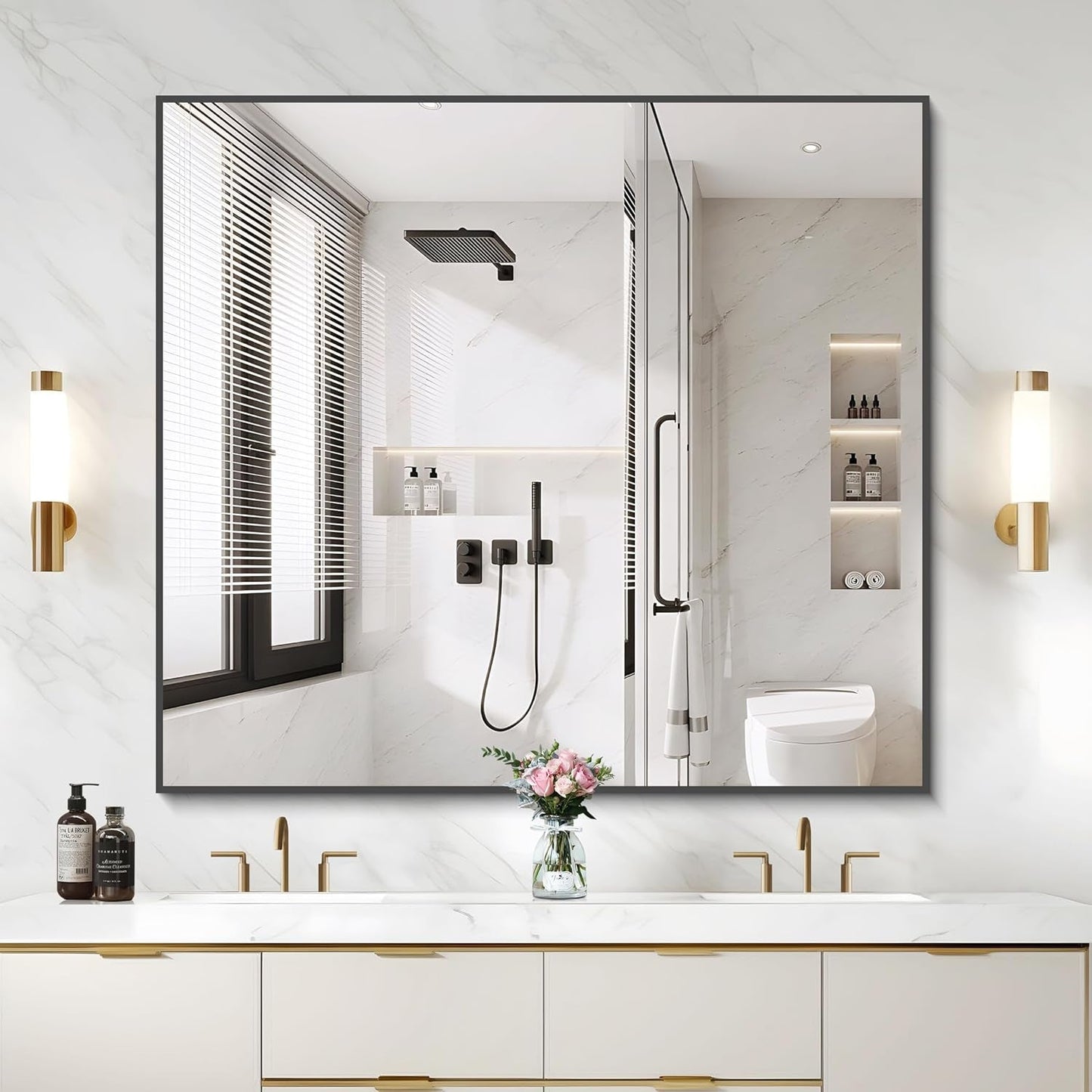 36x40 Black Wall Mirror With Horizontal Or Vertical Mount