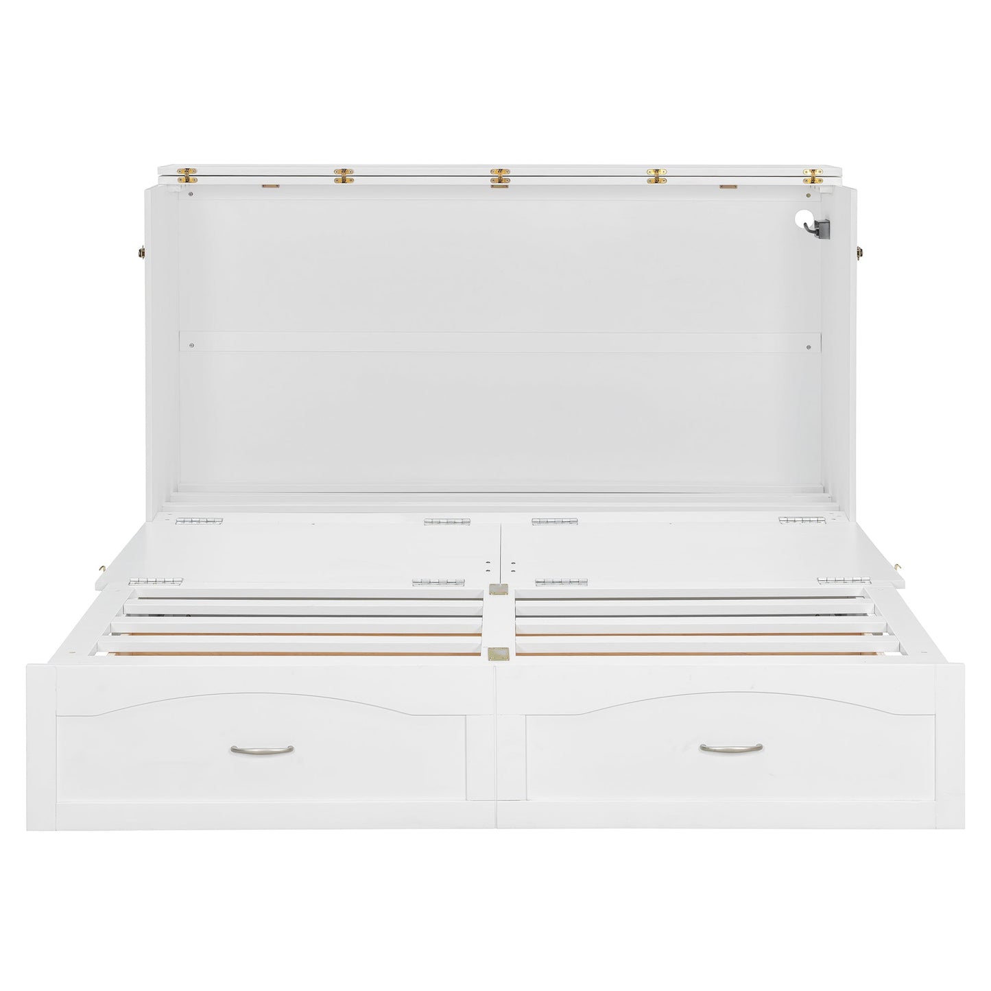 Queen Size Murphy Bed Wall Bed with drawer and a set of Sockets & USB Ports, Pulley Structure Design, White(OLD SKU: LP100671AAK)