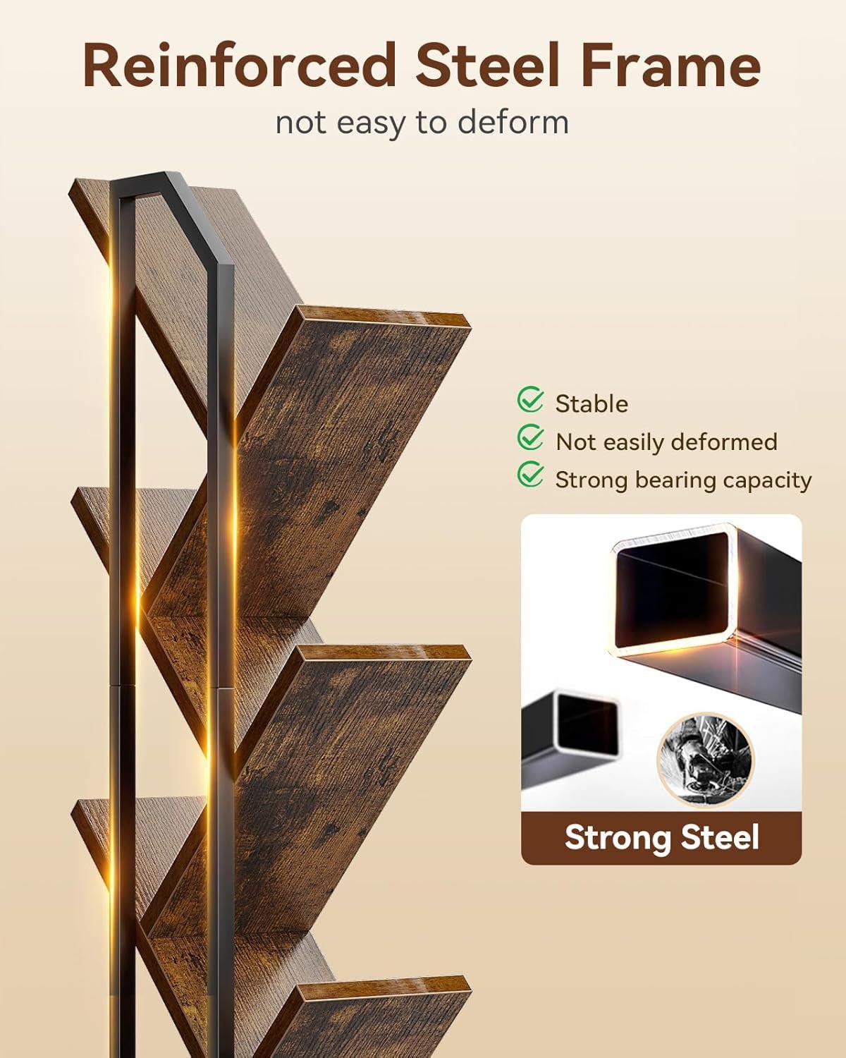Six Tier Tree Bookshelf With LED Lights Narrow Floorstanding