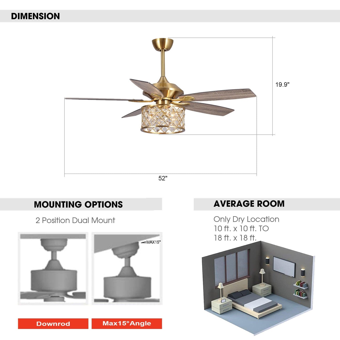 52" Golden Industrial Ceiling Fan