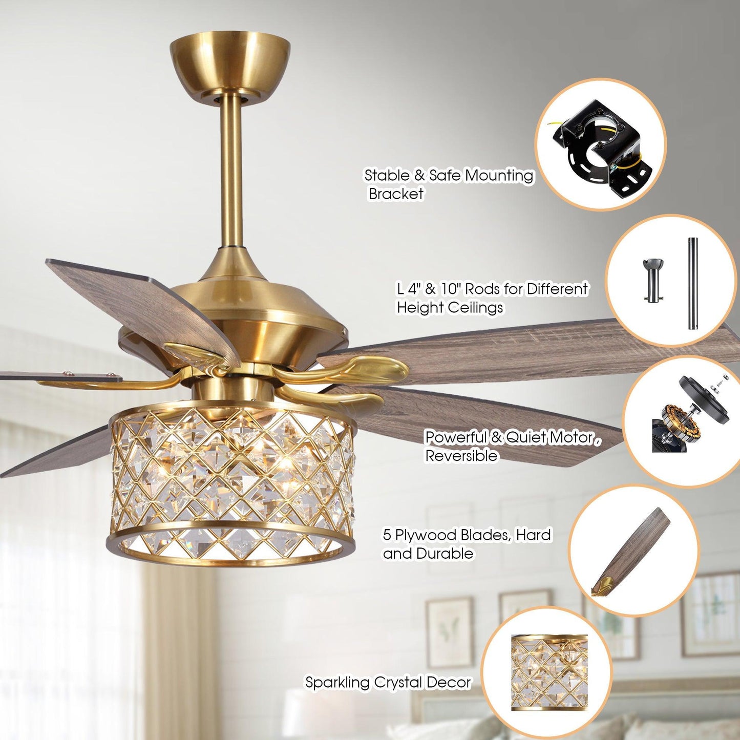 52" Golden Industrial Ceiling Fan