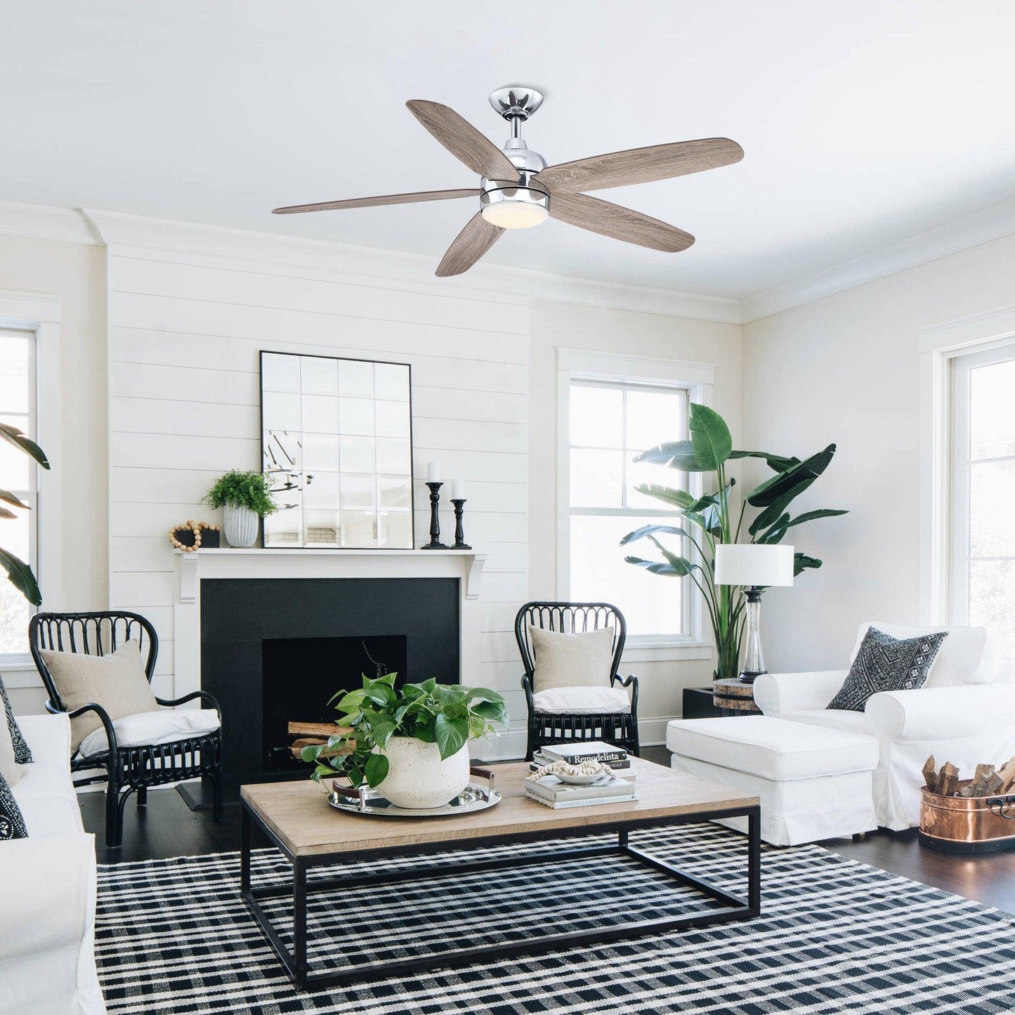 52" Dicken Farmhouse Downrod Mount Reversible Ceiling Fan with Lighting and Remote Control