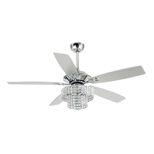 52" Nowthen Modern Crystal Chandelier Ceiling Fan With Led Light And Remote Control 5 Blades Chrome