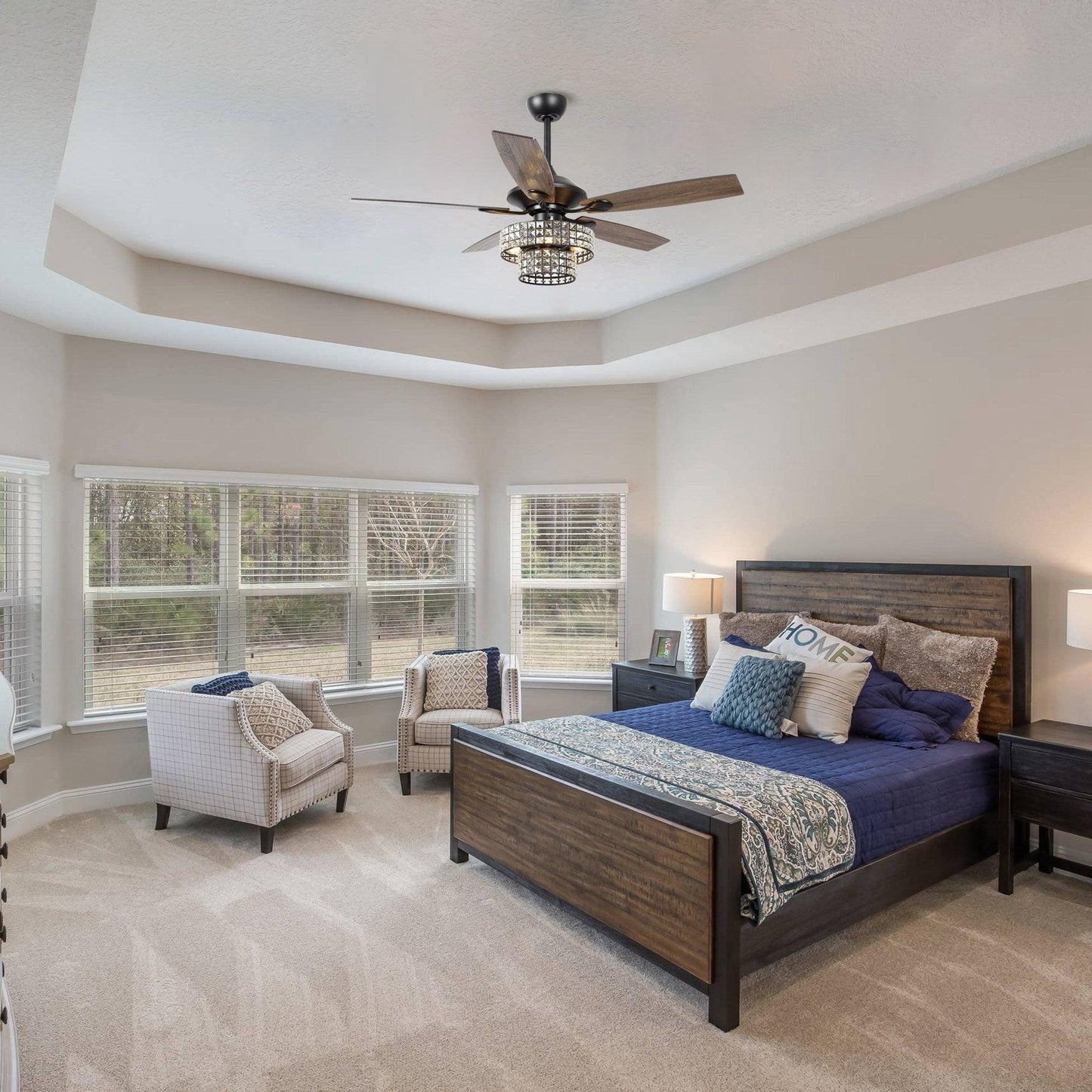 52" Nowthen Modern Crystal Chandelier Ceiling Fan With Led Light And Remote Control 5 Blades Chrome