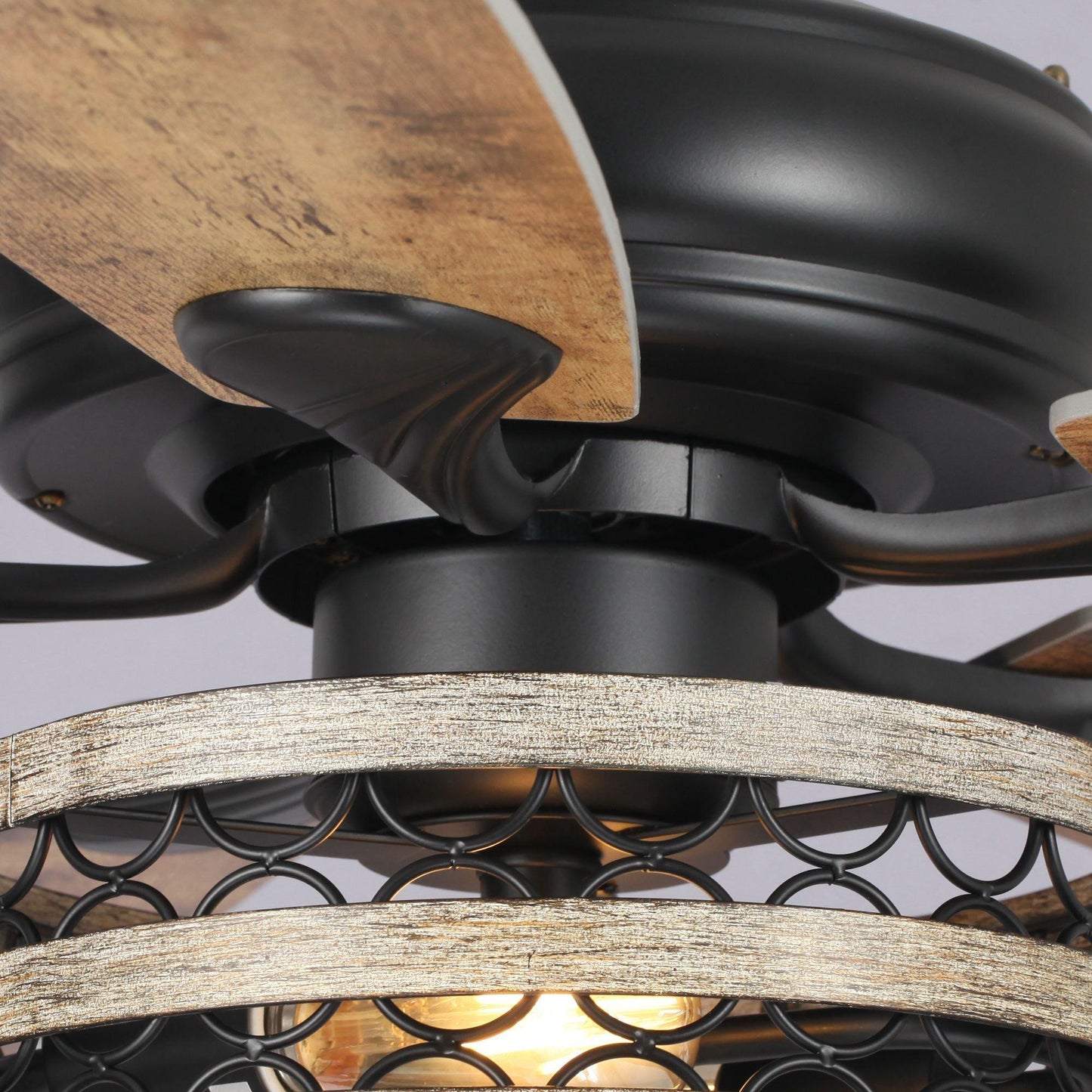 52" Matte Black Led Indoor Cage Ceiling Fan 5 Blade