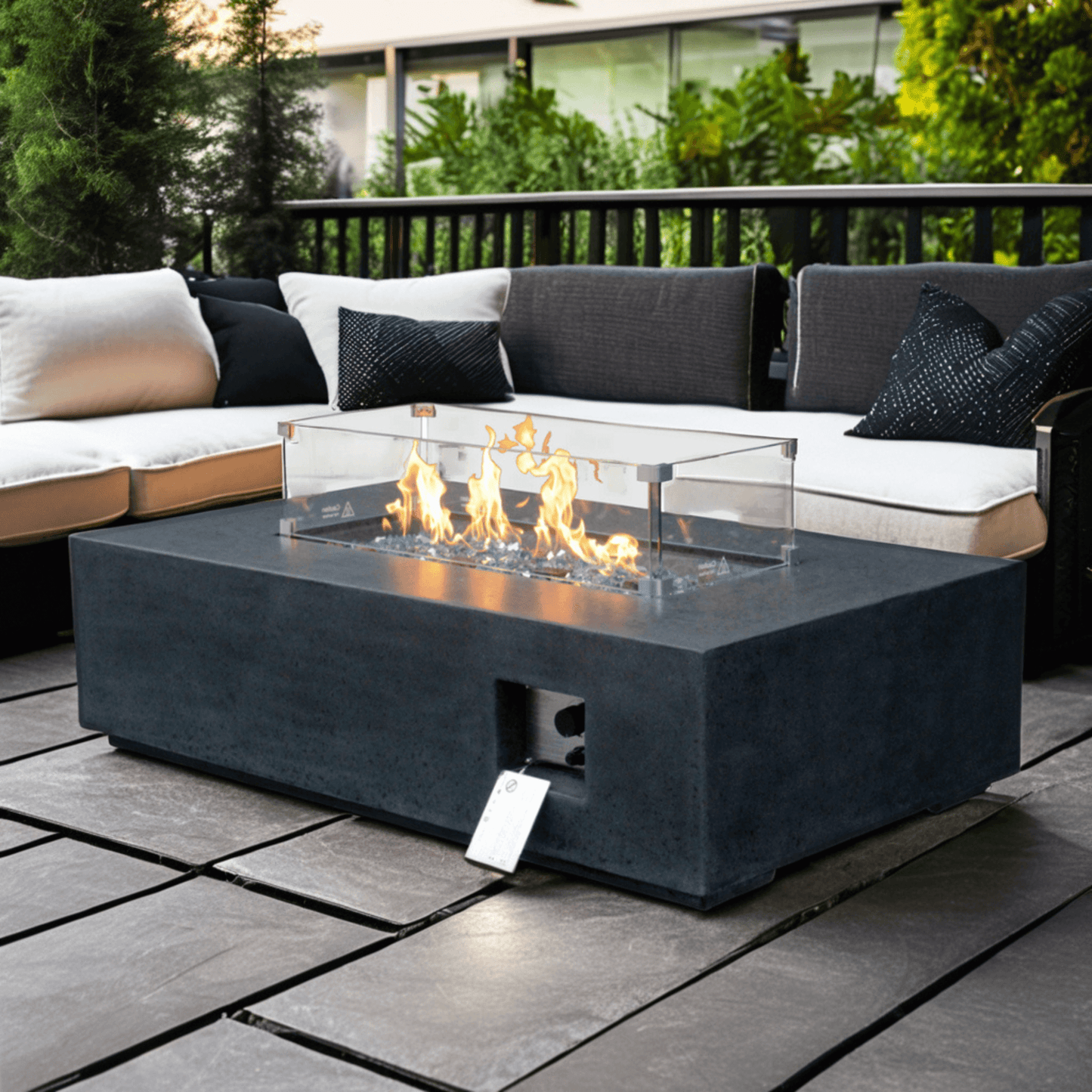 52" Outdoor Concrete Liquid Propane Rectangular Fire Pit Table (SAK84314)