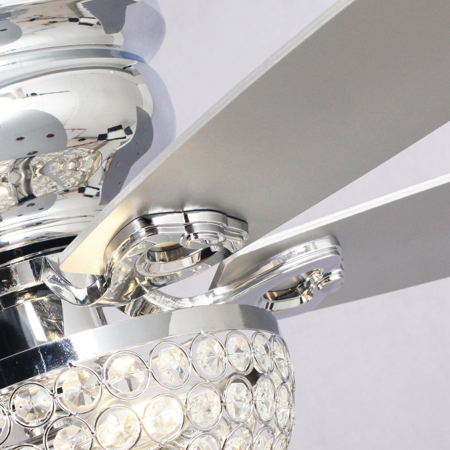 52" Modern Chrome Flush Mount Reversible Crystal Ceiling Fan With Lighting And Remote Control