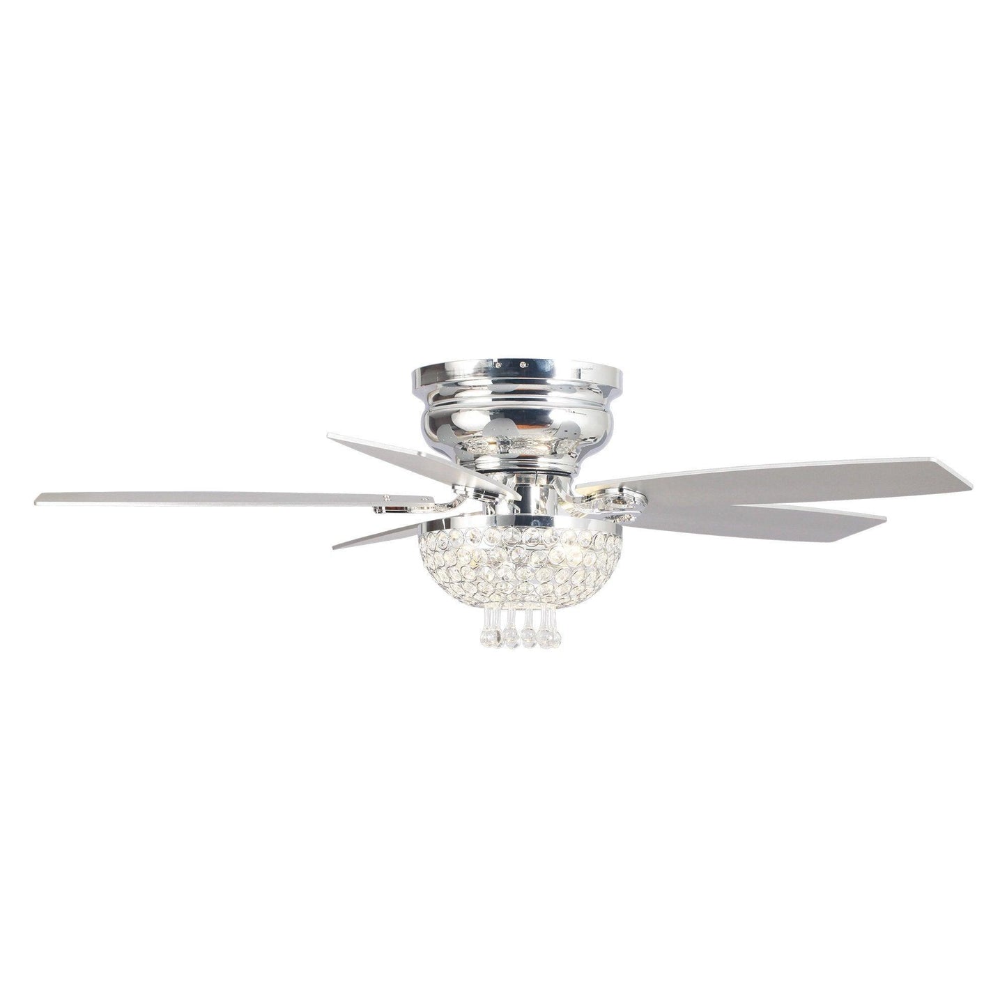 52" Modern Chrome Flush Mount Reversible Crystal Ceiling Fan With Lighting And Remote Control