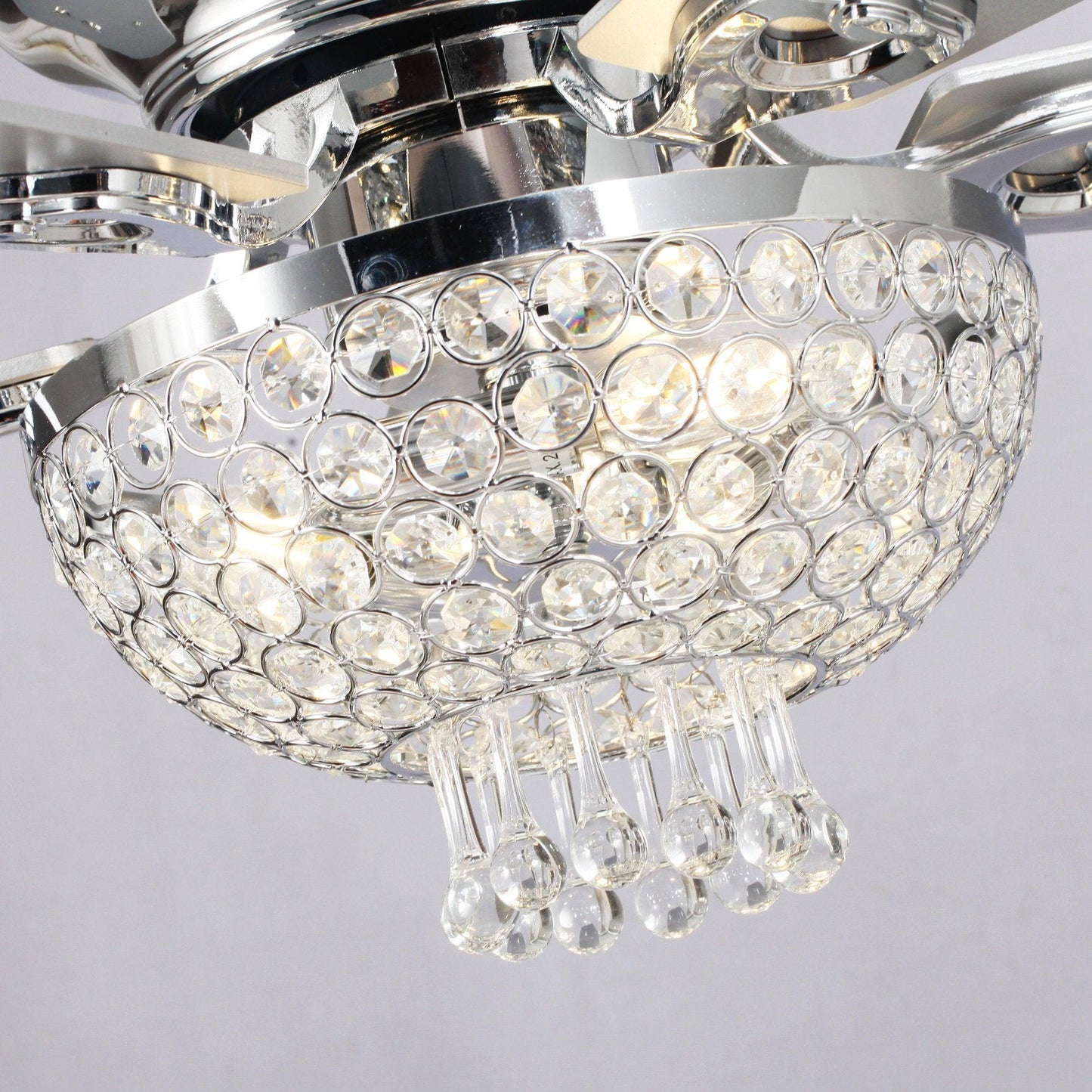 52" Modern Chrome Flush Mount Reversible Crystal Ceiling Fan With Lighting And Remote Control