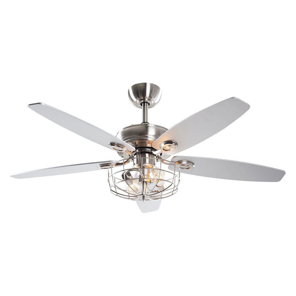 52" Kyla Industrial Caged Ceiling Fan With Light Remote Control Satin Nickel