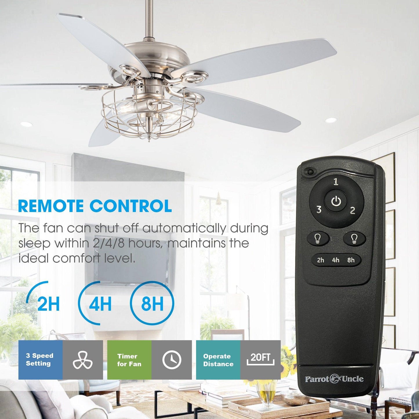 52" Kyla Industrial Caged Ceiling Fan With Light Remote Control Satin Nickel