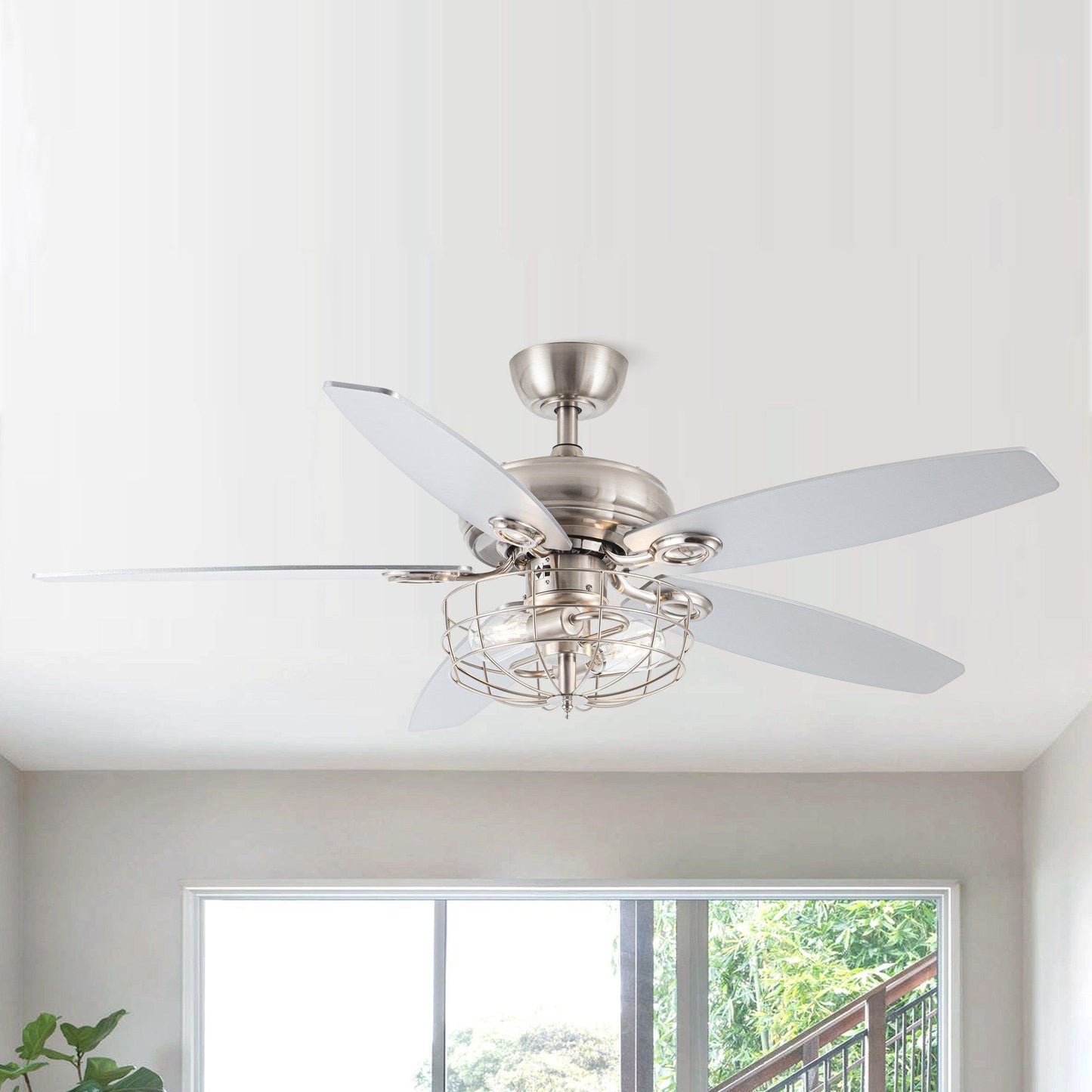 52" Kyla Industrial Caged Ceiling Fan With Light Remote Control Satin Nickel