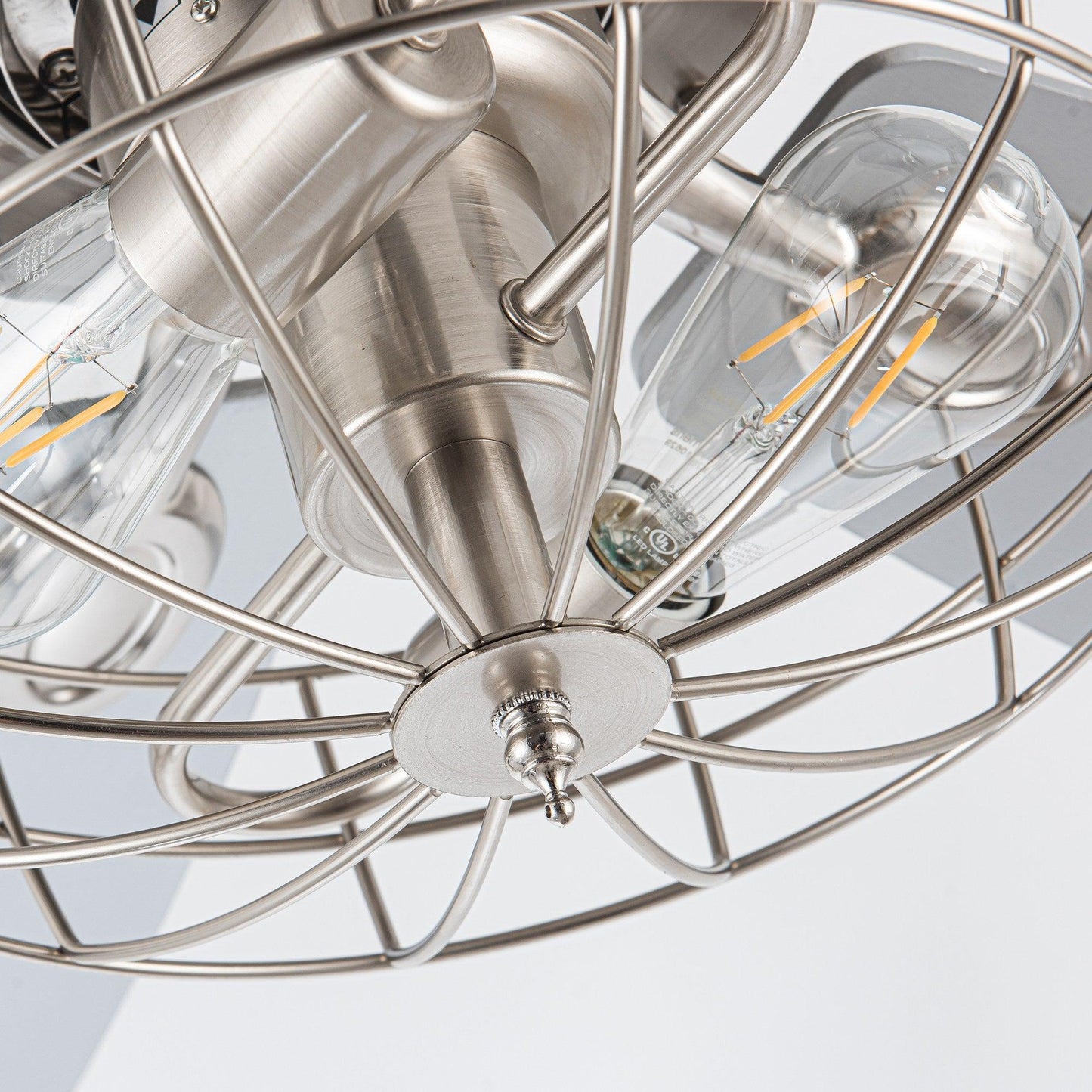 52" Kyla Industrial Caged Ceiling Fan With Light Remote Control Satin Nickel