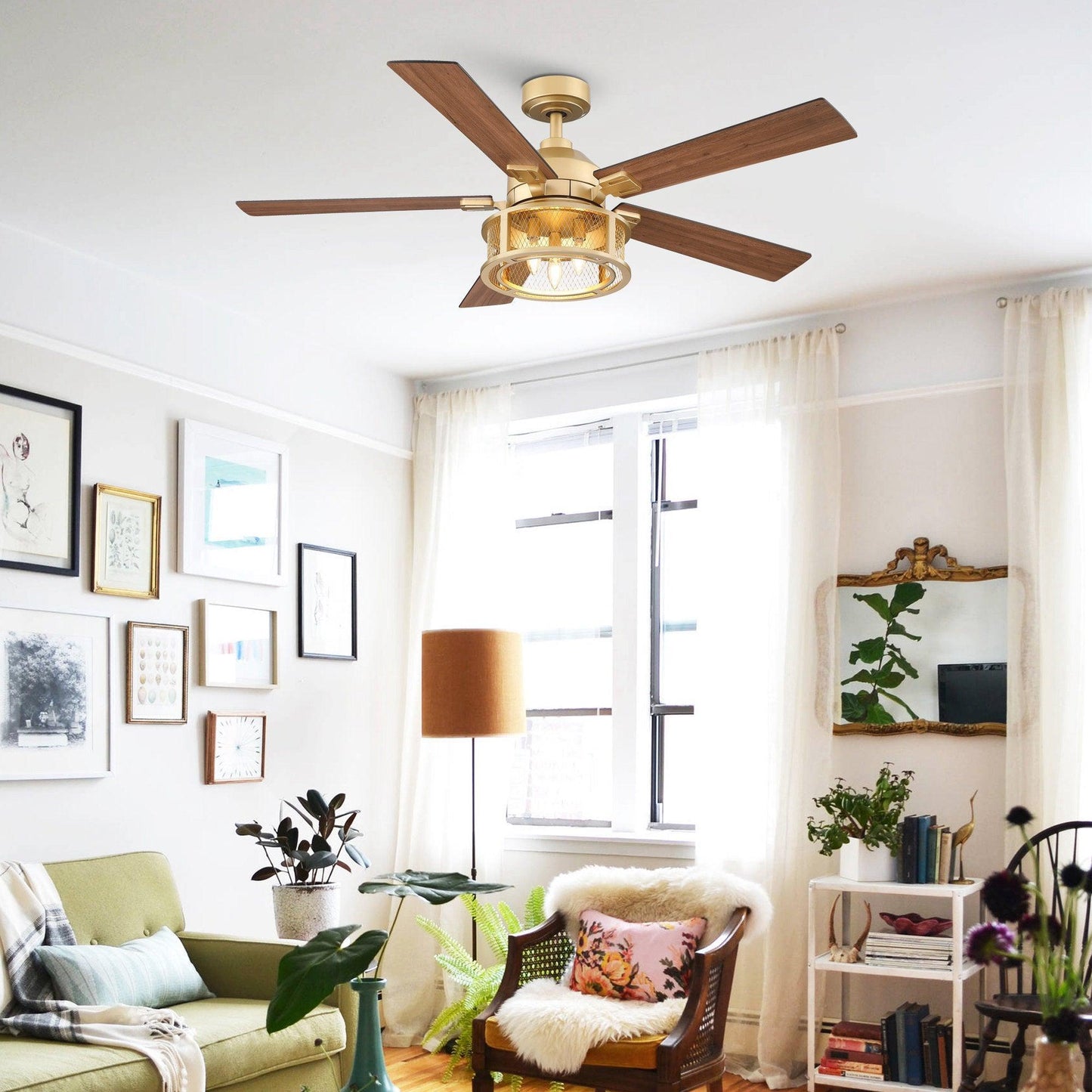 52 Industrial Reversible 5 Blade Mesh Led Ceiling Fan