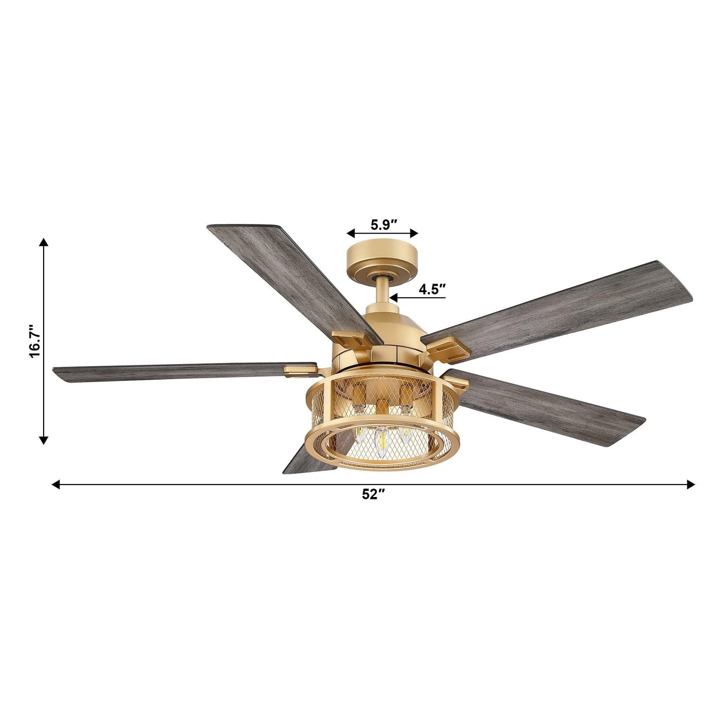 52 Industrial Reversible 5 Blade Mesh Led Ceiling Fan