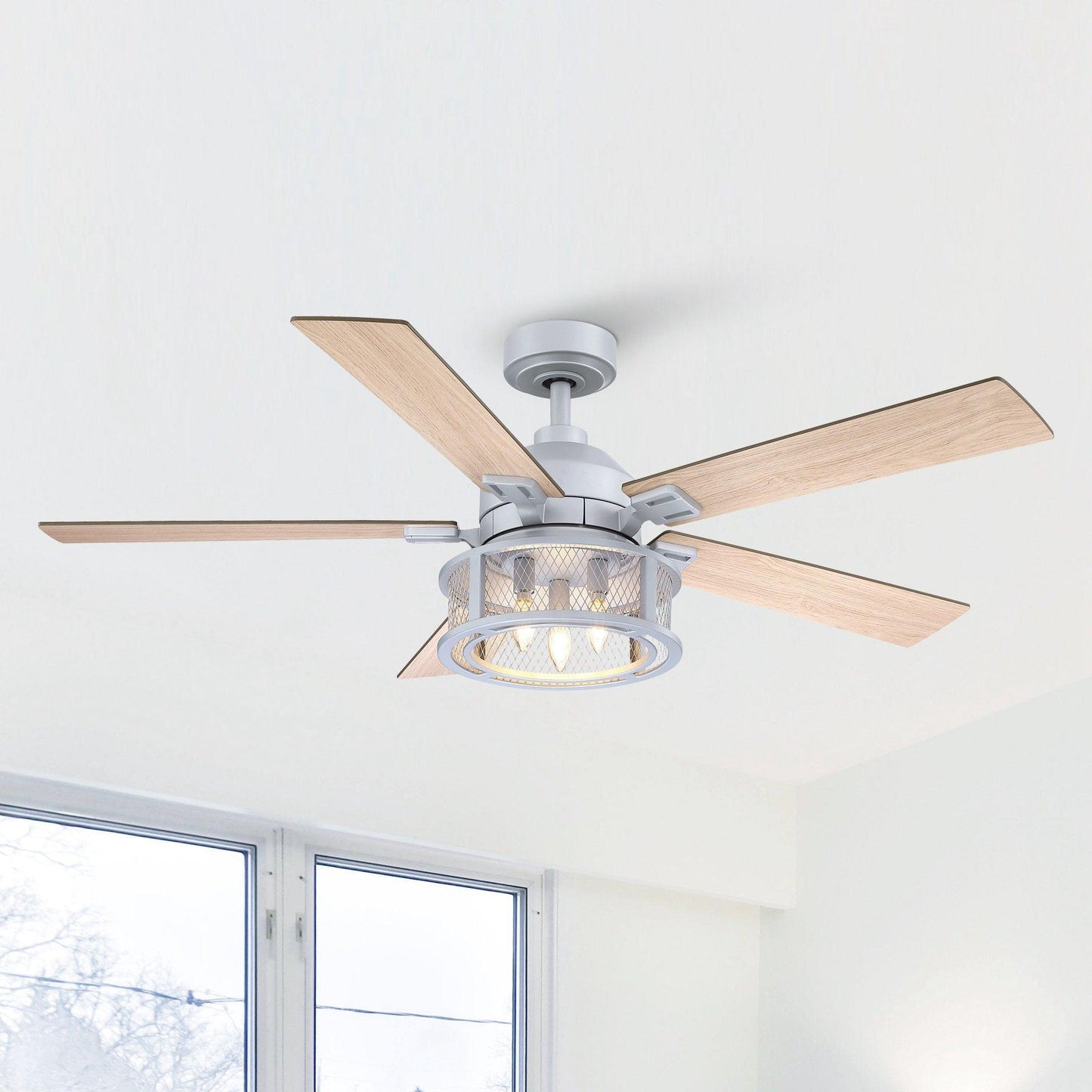 52 Industrial Reversible 5 Blade Mesh Led Ceiling Fan