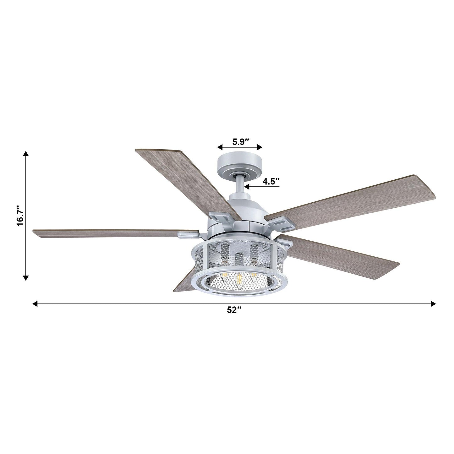52 Industrial Reversible 5 Blade Mesh Led Ceiling Fan