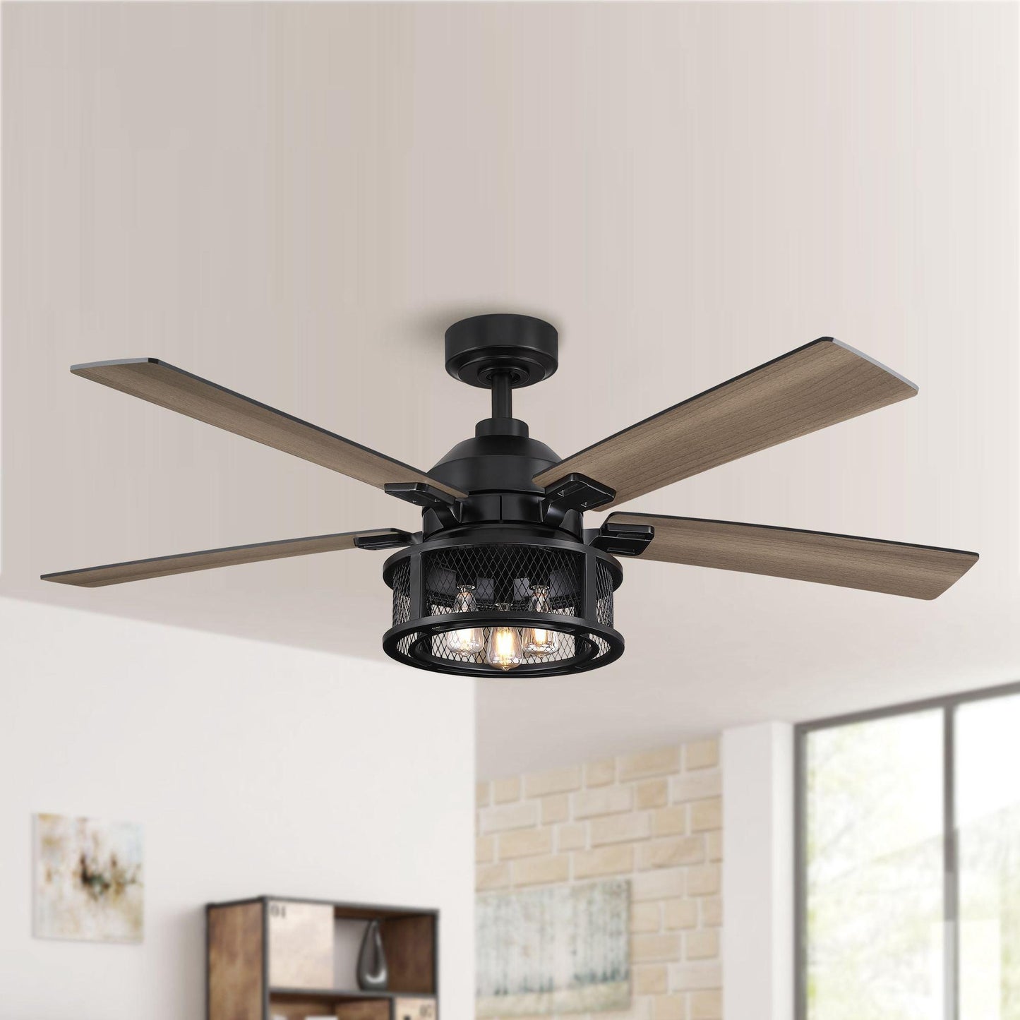 52 Industrial Reversible 5 Blade Mesh Led Ceiling Fan