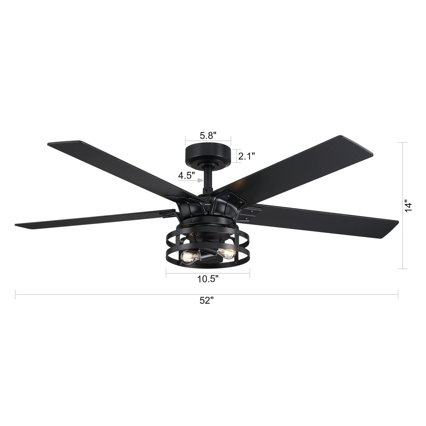 52" Industrial Reversible 5 Blade Led Ceiling Fan