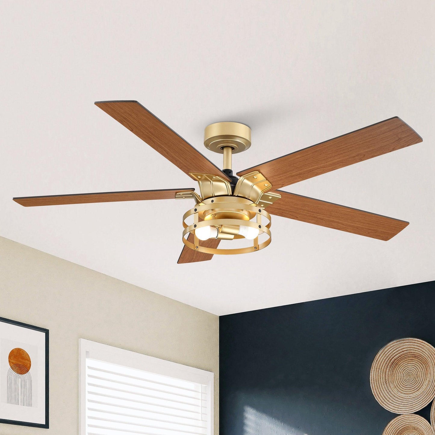52" Industrial Reversible 5 Blade Led Ceiling Fan