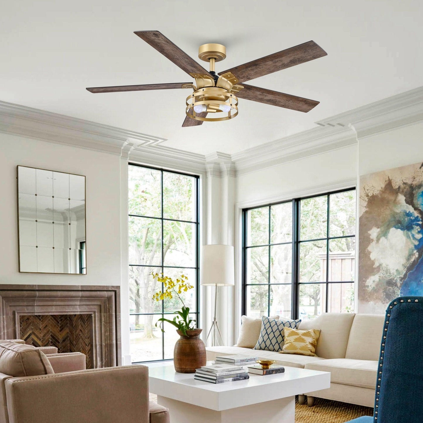 52" Industrial Reversible 5 Blade Led Ceiling Fan