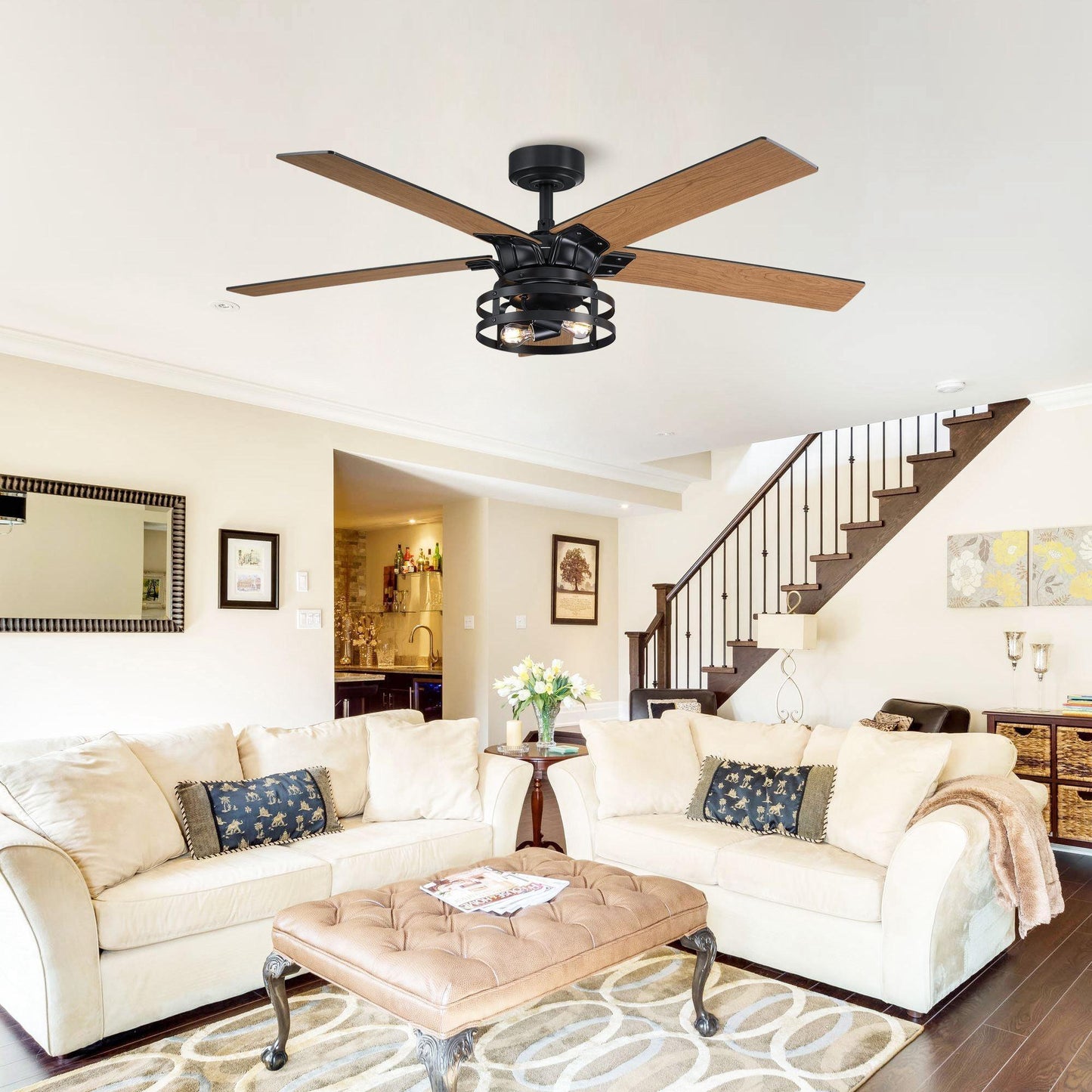 52" Industrial Reversible 5 Blade Led Ceiling Fan