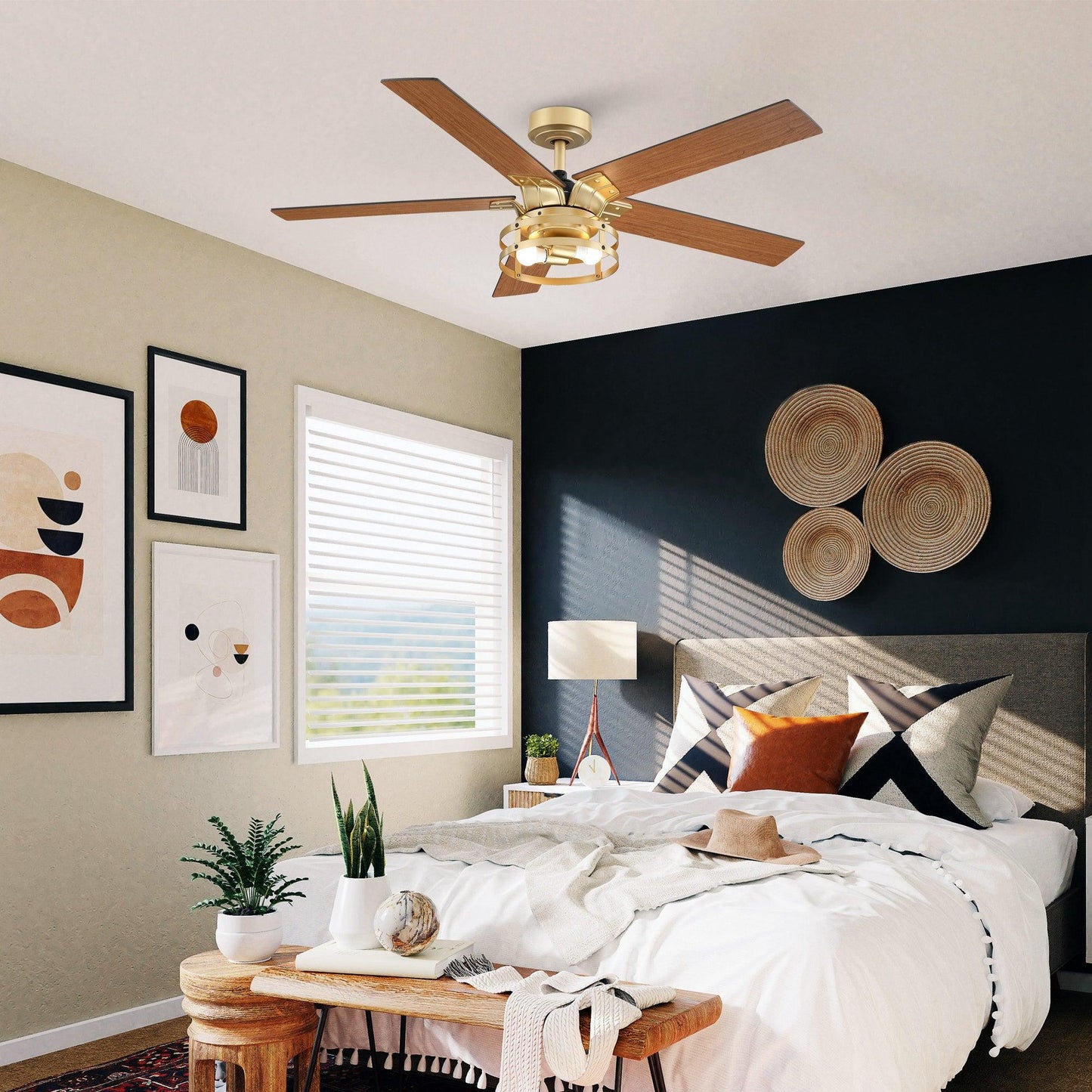 52" Industrial Reversible 5 Blade Led Ceiling Fan