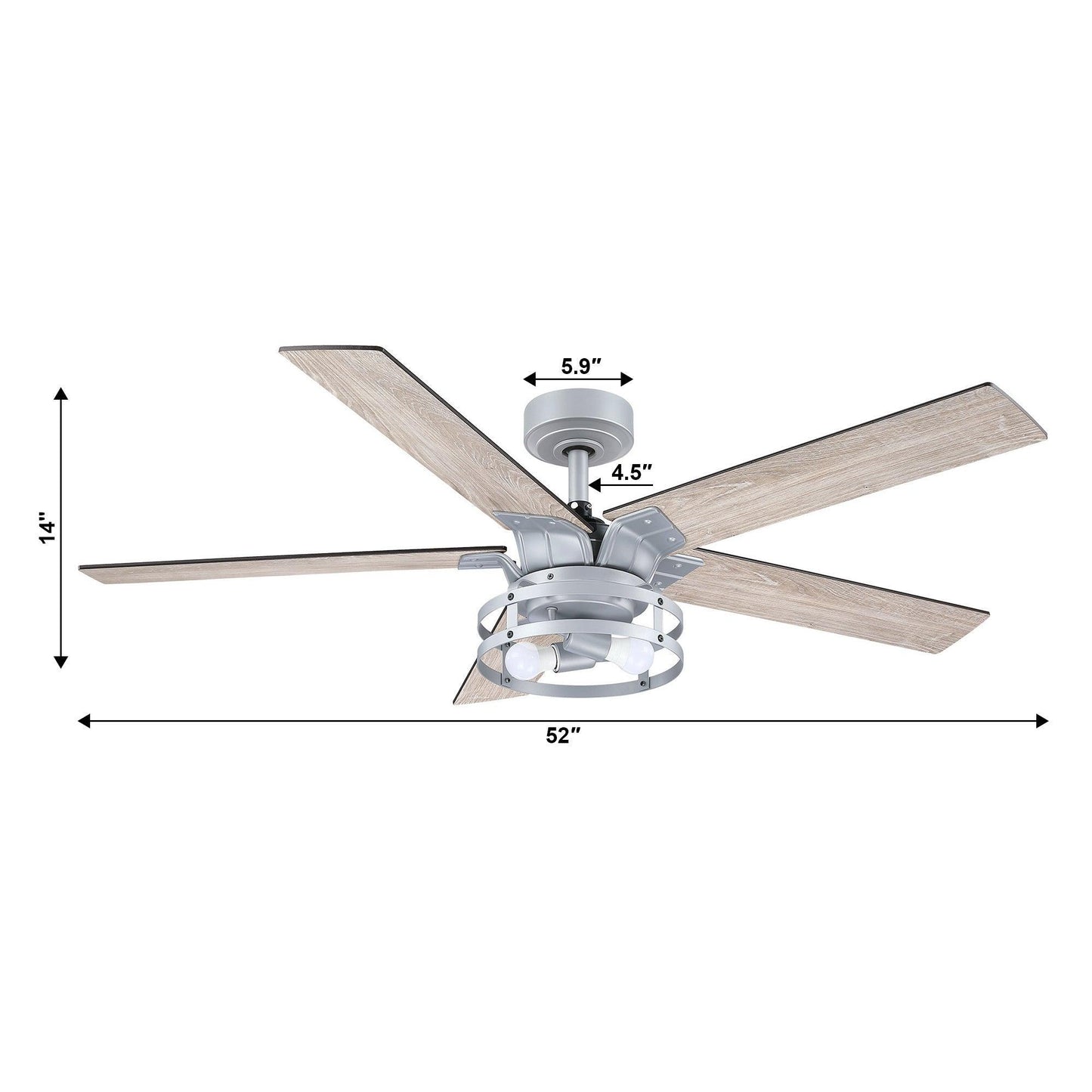 52" Industrial Reversible 5 Blade Led Ceiling Fan